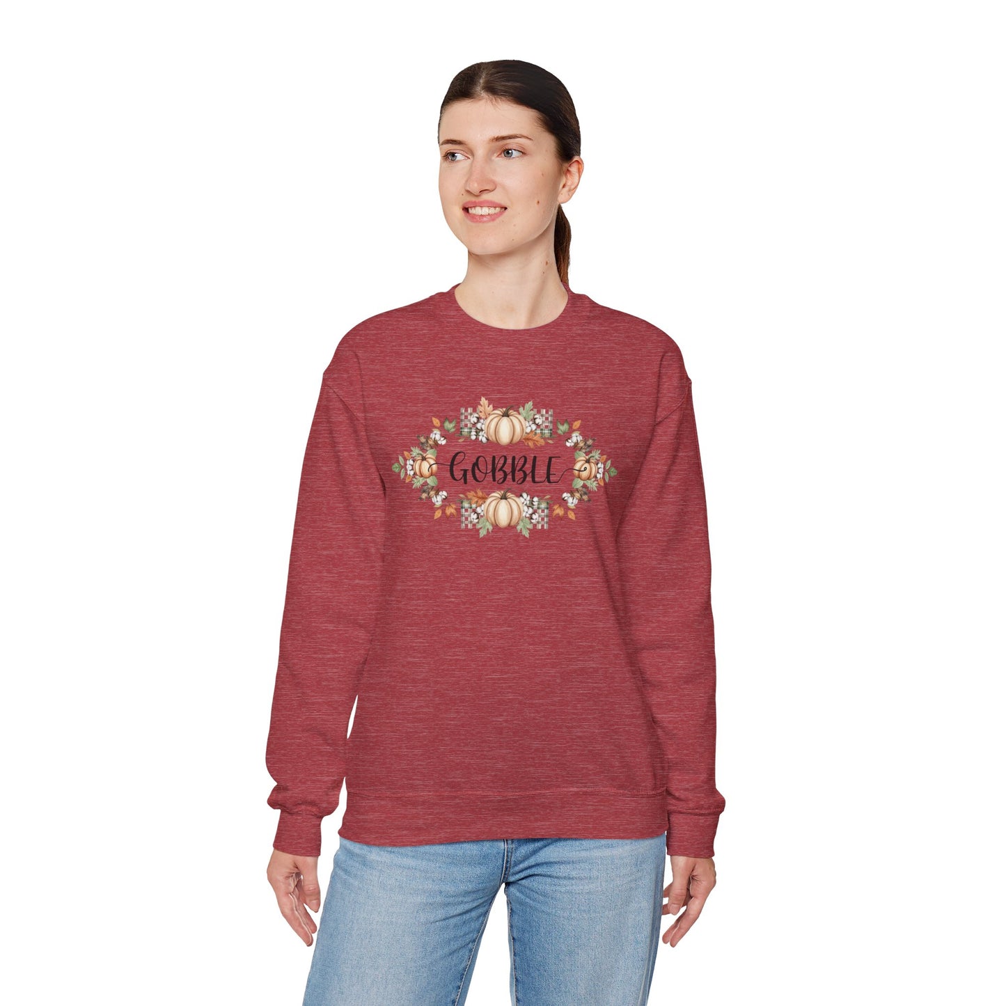 Gobble Thanksgiving Sweatshirt, Rustic Fall Turkey Crewneck, Autumn Pumpkin Floral Pullover, Thanksgiving Outfit Sweater Gift