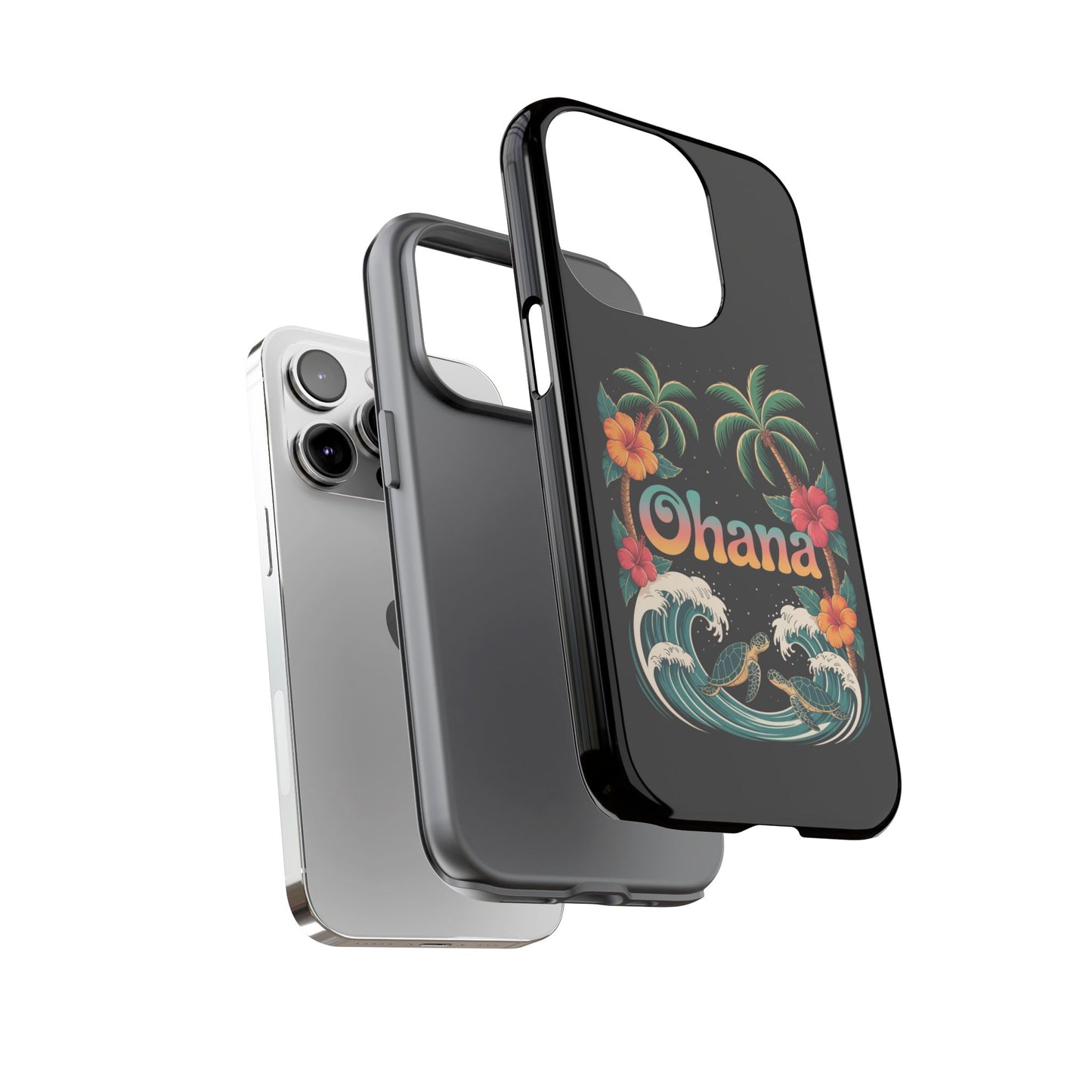 Tropical Ohana iPhone Case - Beach Vibes Cover with Palms, Hibiscus and Turtles - Rugged and Glossy Summer Phone Protector