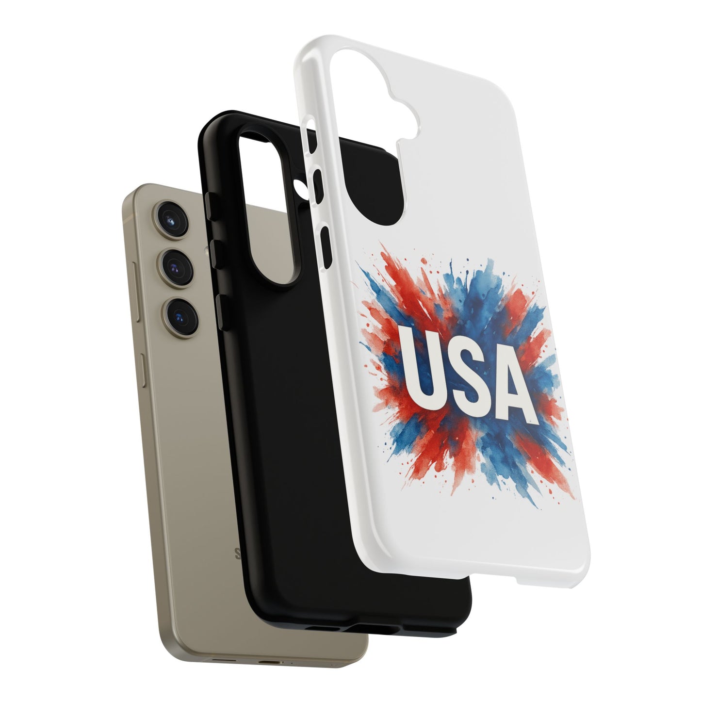 USA Splash Samsung Case - Patriotic Red White Blue Tough Cover, Dual-Layer Protection, 4th of July amd Veteran Gift for Galaxy