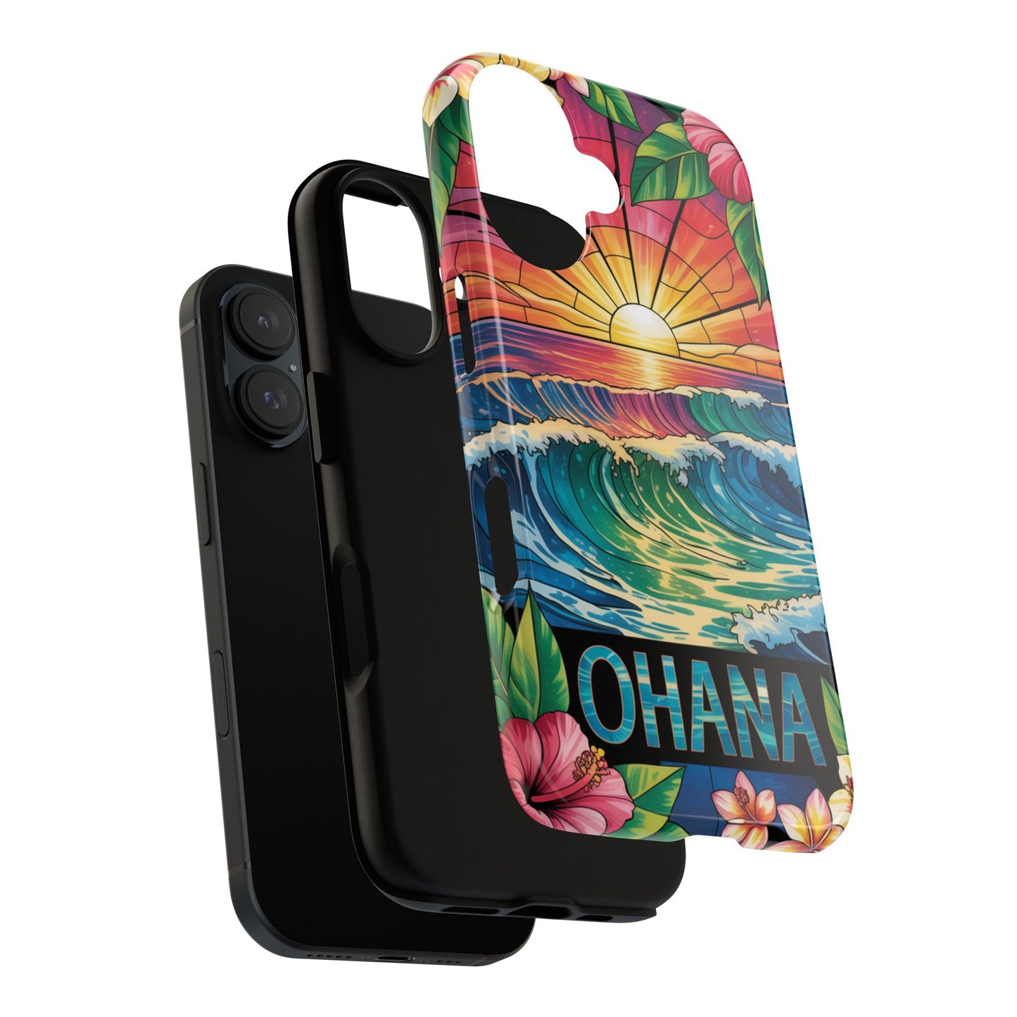 Ohana iPhone Case Tropical Hawaiian Sunset Phone Cover Wave Floral Beach Art Cute Gift for iPhone Lovers
