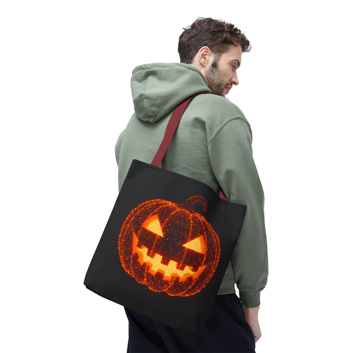 Glowing Pumpkin Tote Bag, Jack O Lantern Halloween Canvas Tote, Spooky Trick Or Treat Bag, Reusable Pumpkin Design Tote, Halloween Gift Bag