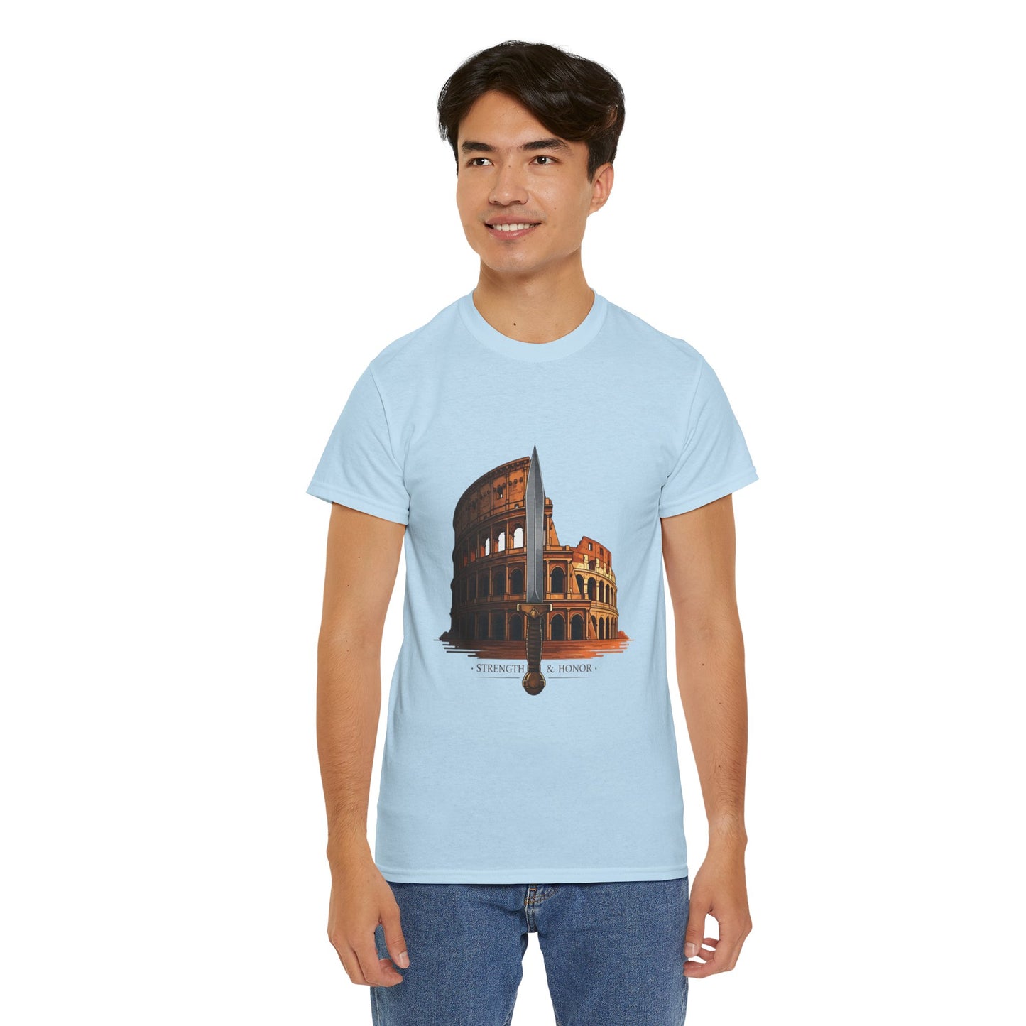Strength & Honor Gladiator Shirt – Roman Colosseum Sword Graphic Tee – Ancient Rome History T-Shirt for Gladiator & Travel Fans