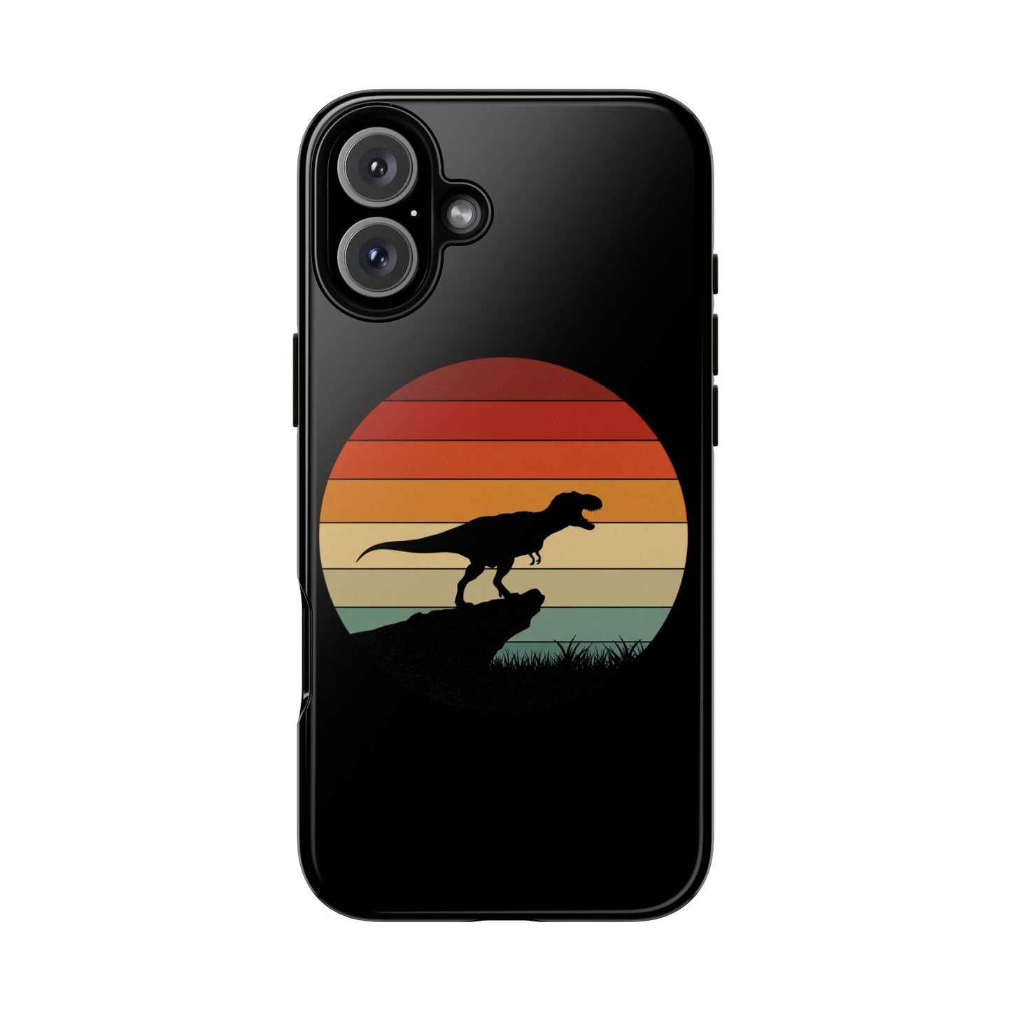 Retro Sunset Dinosaur iPhone Case | T‑Rex Silhouette Vintage Phone Cover for iPhone 14/15/16 Pro | Aesthetic Dinosaur Gift