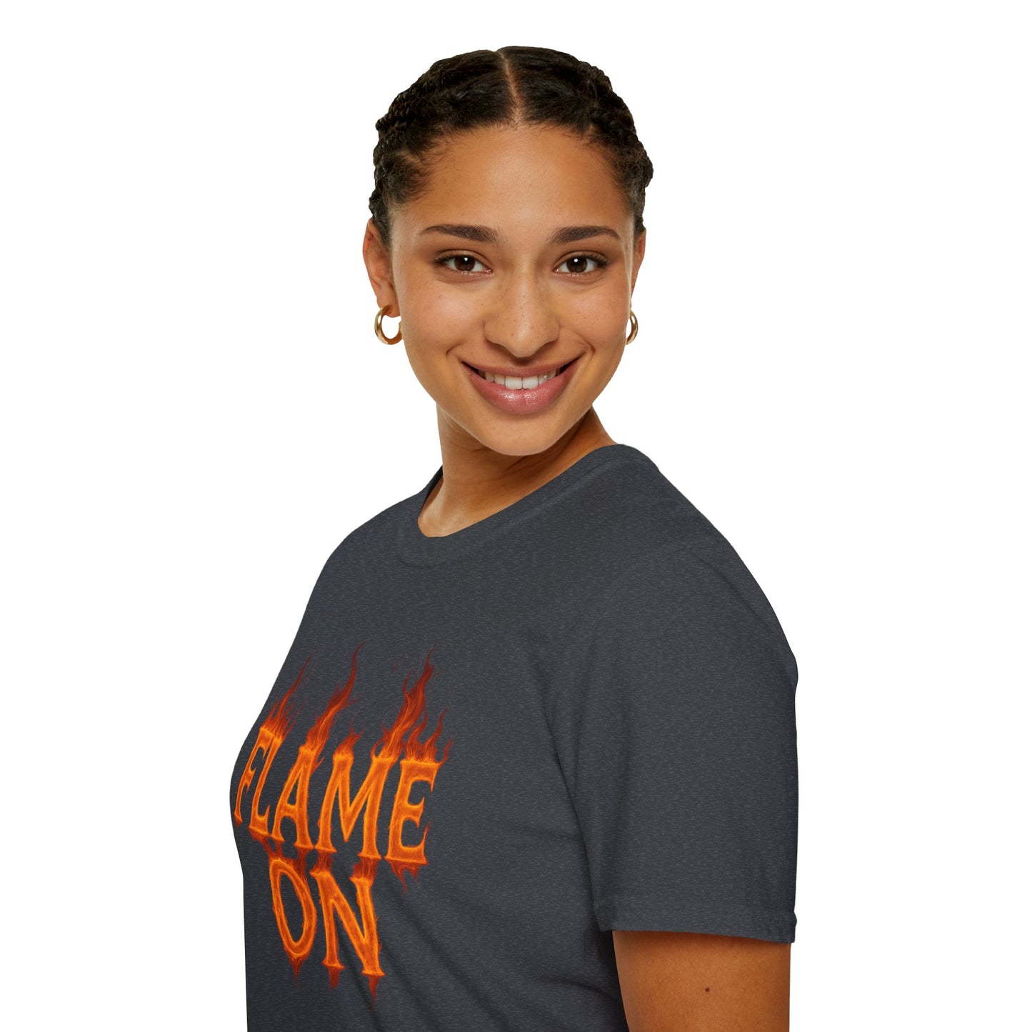 Flame On Fire Typography Shirt - Superhero Fan Gift, Personalized Fiery Slogan Tee, Comic Style Flame Letter T-Shirt, Flame Lover Shirt