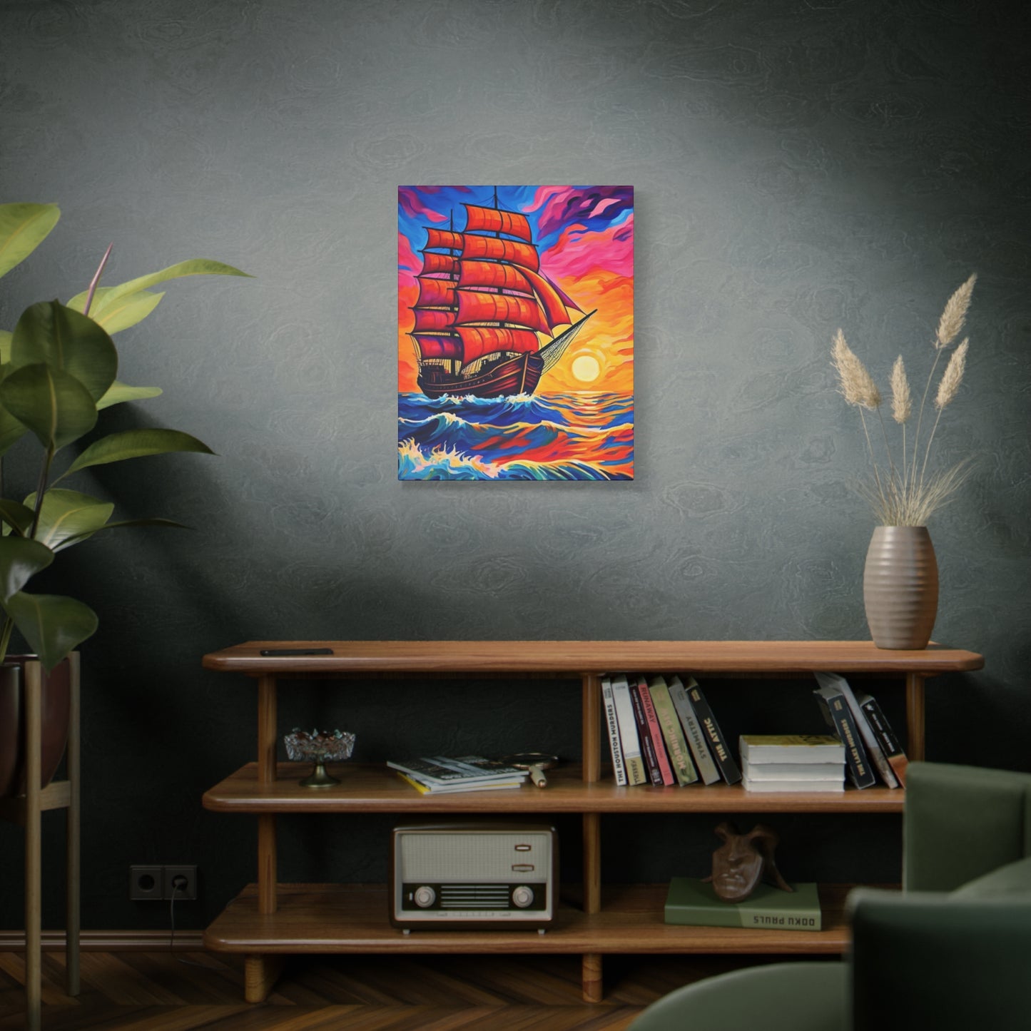 Canvas Art - Ship Sailing at Sunset