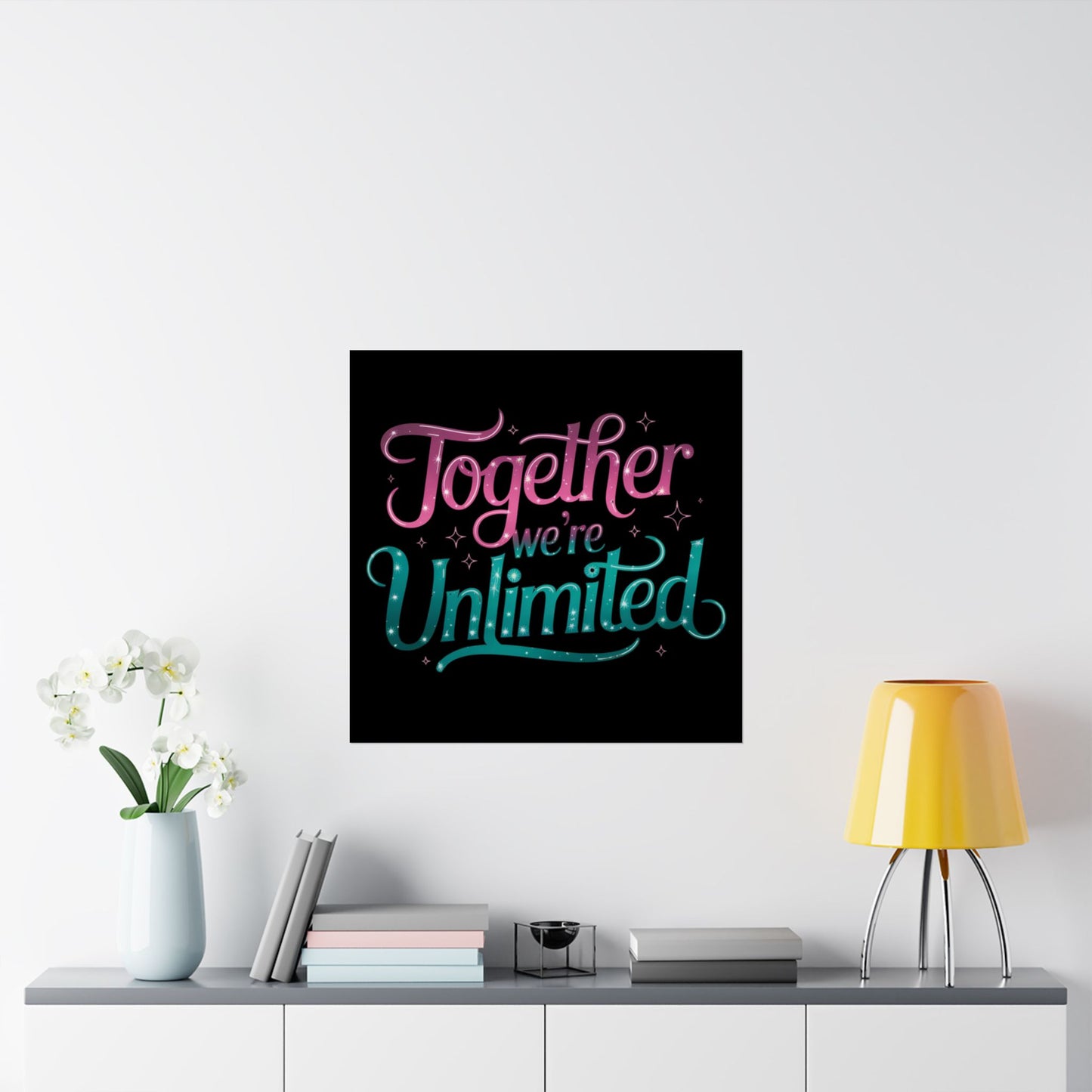 Together We're Unlimited Poster – Inspirational Wicked Musical Quote Wall Art – Whimsical Pink & Teal Typography Print for Fans & Friends
