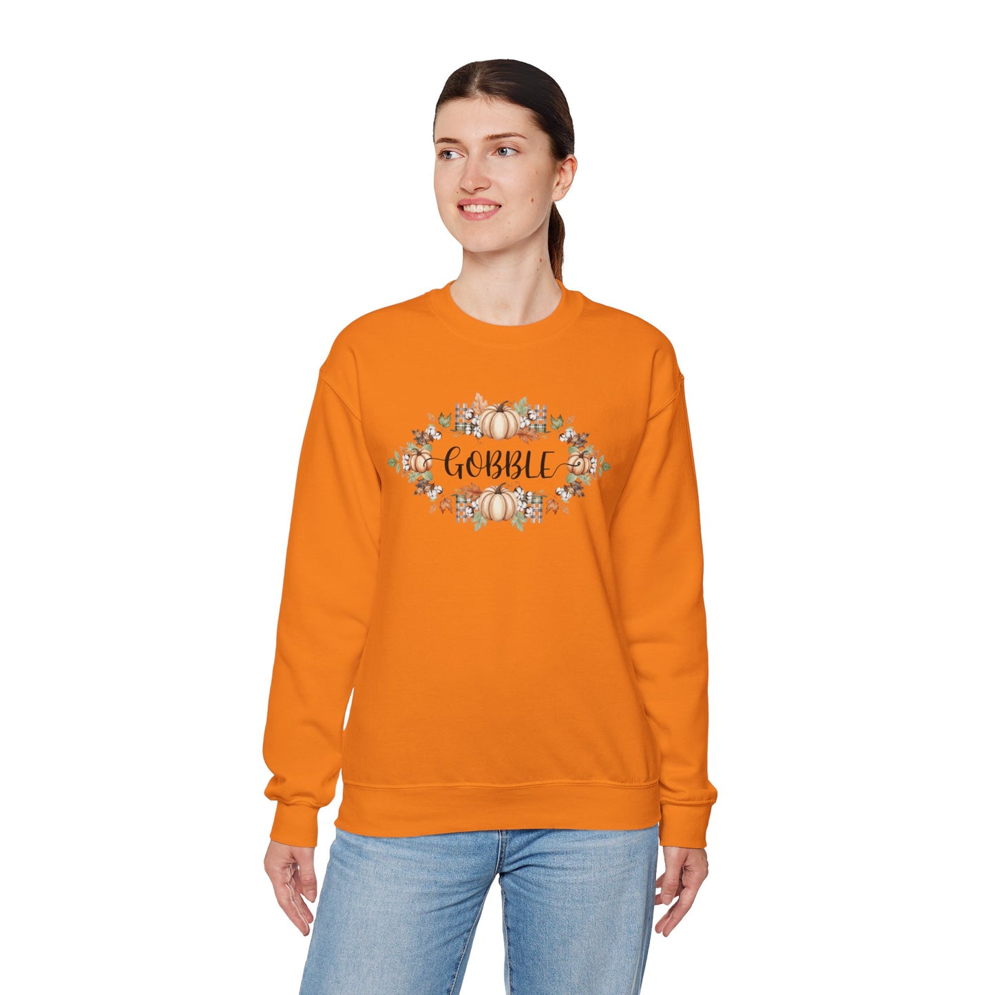 Gobble Thanksgiving Sweatshirt, Rustic Fall Turkey Crewneck, Autumn Pumpkin Floral Pullover, Thanksgiving Outfit Sweater Gift