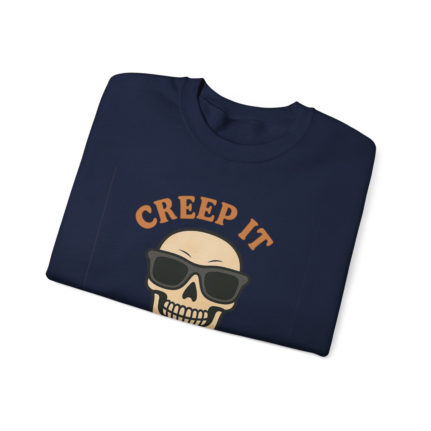 Creep It Real Skull Sweatshirt, Funny Halloween Skull Crewneck, Spooky Skeleton Pullover, Dark Graphic Sweatshirt, Unisex Halloween Gift