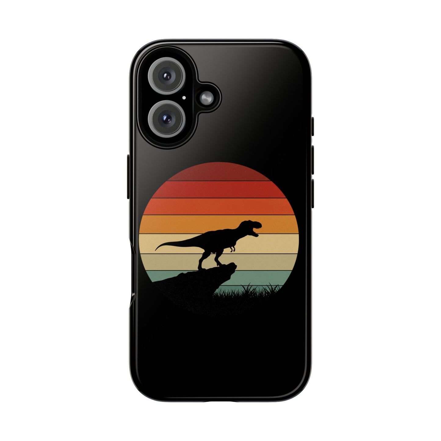 Retro Sunset Dinosaur iPhone Case | T‑Rex Silhouette Vintage Phone Cover for iPhone 14/15/16 Pro | Aesthetic Dinosaur Gift