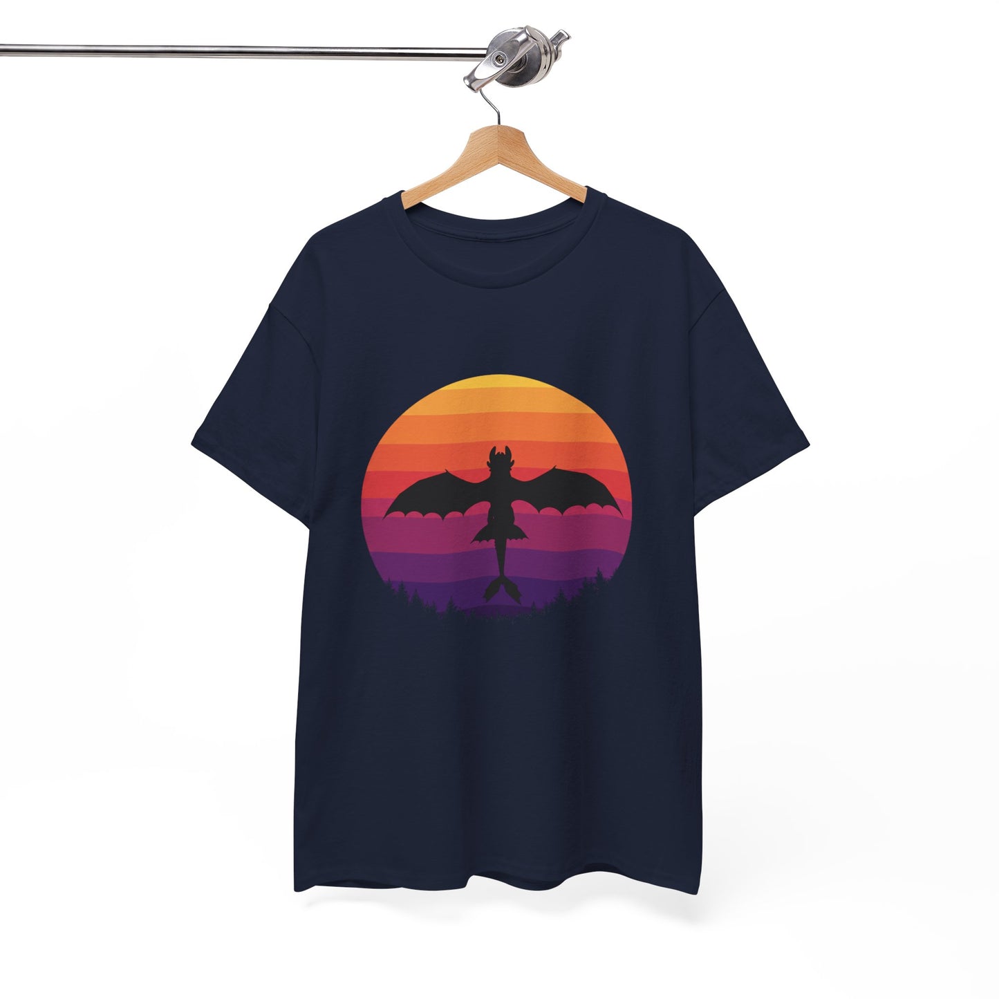 Night Dragon Sunset T-Shirt | Retro Dragon Silhouette Tee | Fantasy Dragon Shirt | Unisex Graphic Tee | Gift for Dragon Lovers