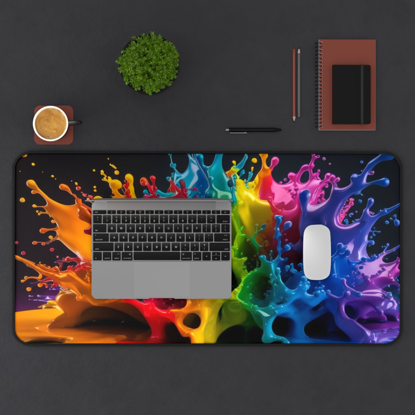 Color Splash Desk Mat – Vibrant Rainbow Paint Splash Mouse Pad, Large Non-Slip Gaming Mat, Artistic Desk Pad, Creative Office Decor