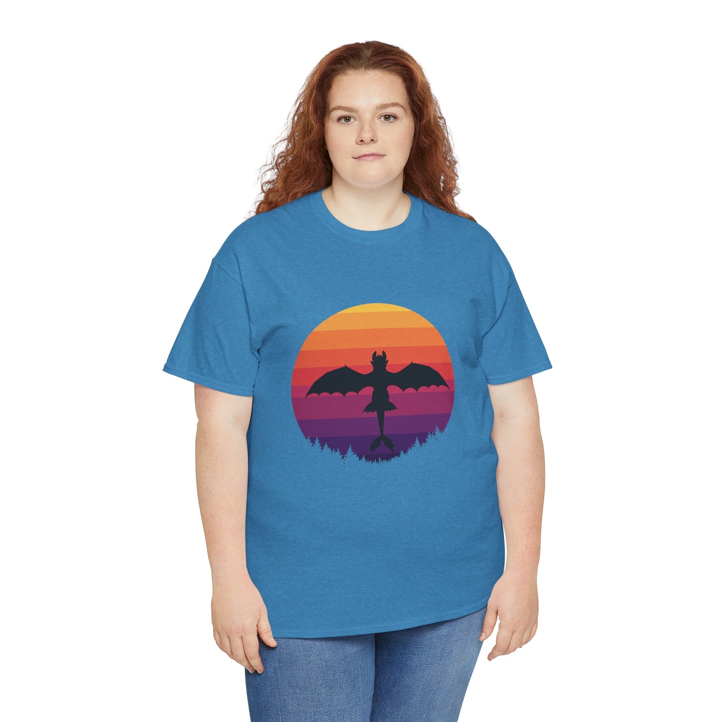 Night Dragon Sunset T-Shirt | Retro Dragon Silhouette Tee | Fantasy Dragon Shirt | Unisex Graphic Tee | Gift for Dragon Lovers