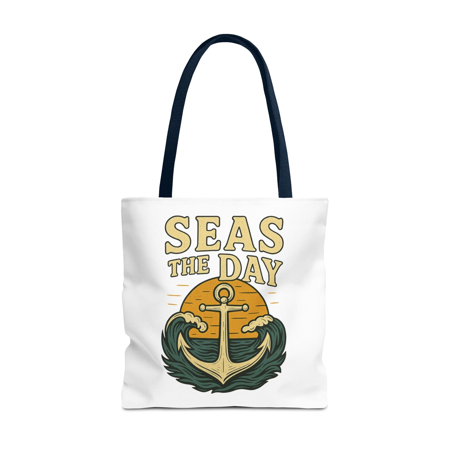 "Seas the Day" Nautical Tote Bag – Funny Beach Quote Canvas Bag with Anchor | Coastal Gift Idea for Summer, Travel, or Daily Use