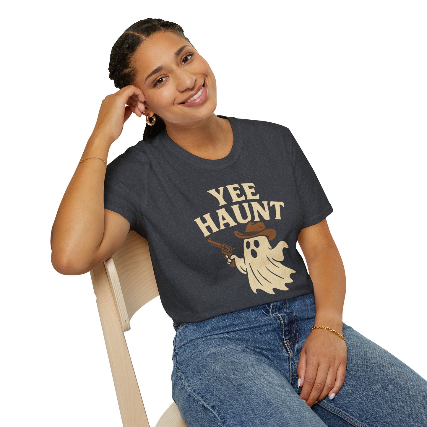 Yee Haunt Ghost Cowboy Halloween Tee - Cute Western Spooky Ghost Shirt - Boo Haw Fall Tee for Ghost Lovers - Unisex Halloween Graphic T-Shirt