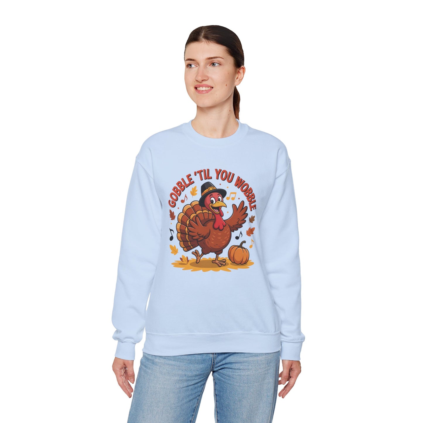 Gobble Til You Wobble Sweatshirt, Funny Cartoon Turkey Thanksgiving Crewneck, Dancing Turkey Fall Pullover, Cozy Friendsgiving Holiday Top