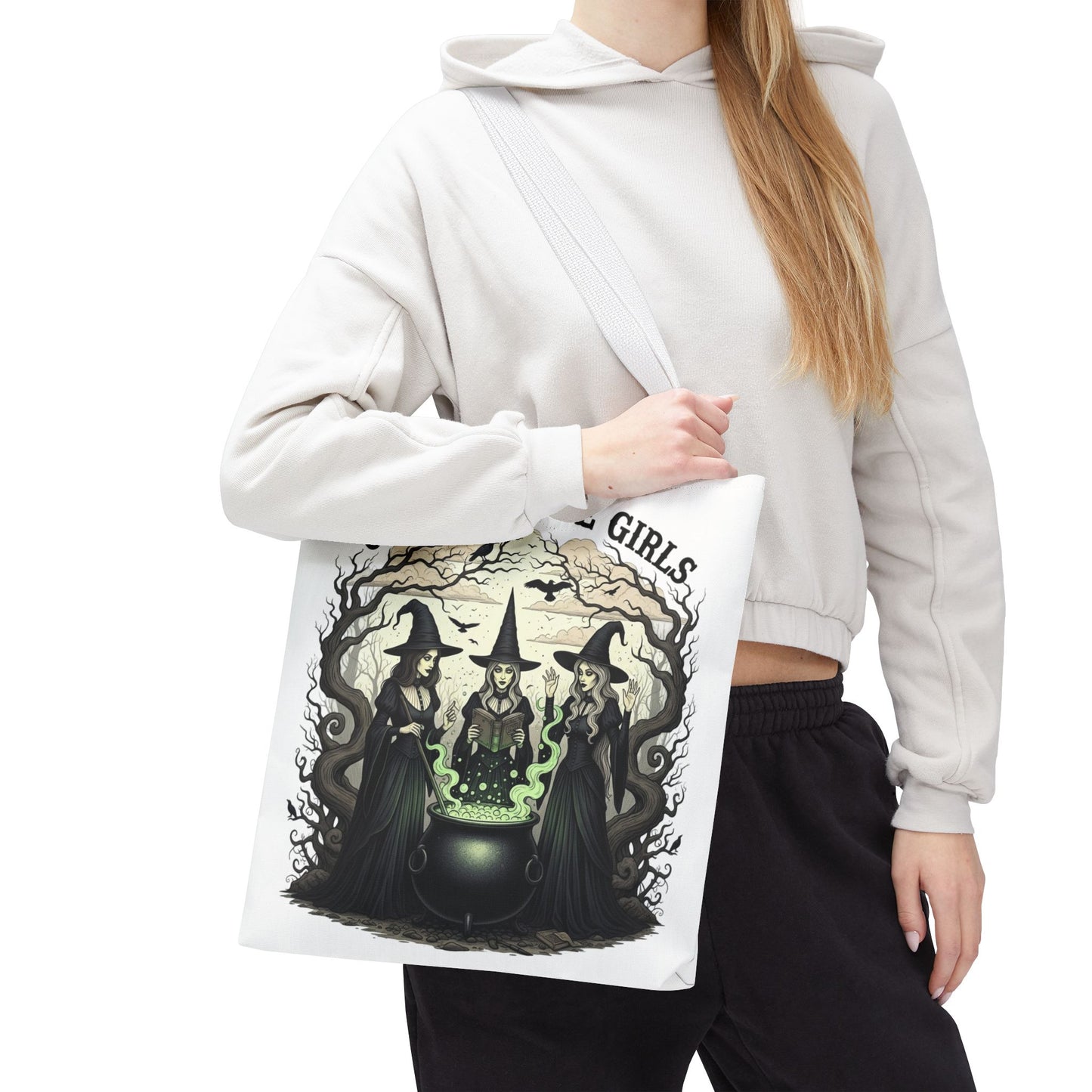 Girls Will Be Girls Halloween Tote Bag, Witchy Aesthetic Bag, Gothic Witches Cauldron Art, Spooky Gift, Reusable Eco Tote For Halloween Lovers
