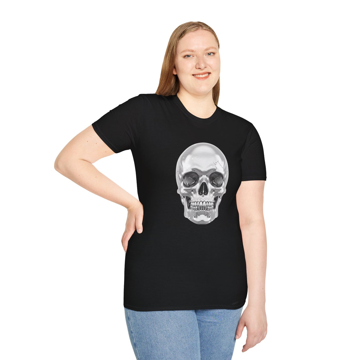 Chrome Skull Graphic Tee - Edgy Metallic Skull Shirt - Retro Rock Vibe, Dark Aesthetic, Unisex Cool Gift - Trendy Fashion Statement Top