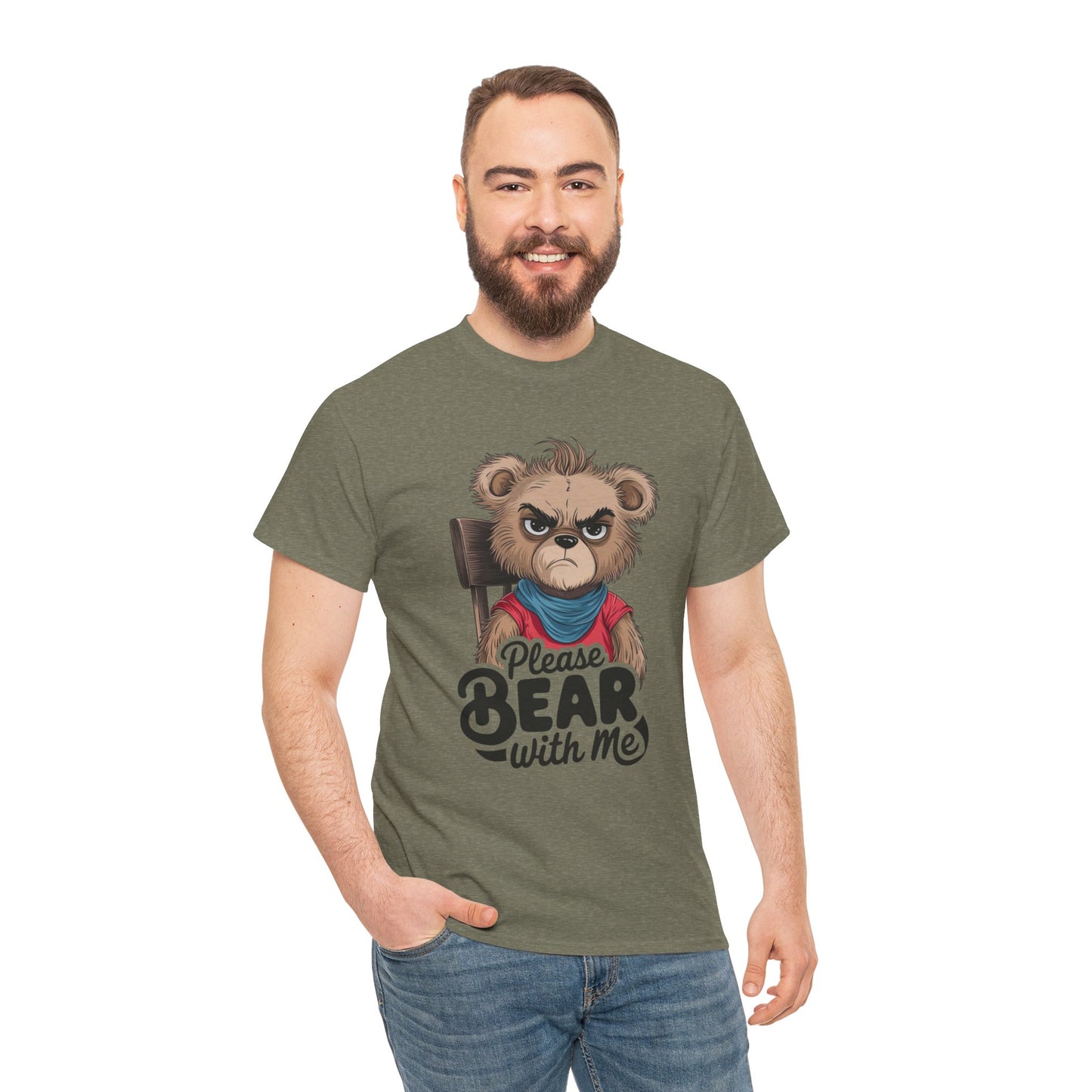 Grumpy Bear Graphic Tee – Please Bear With Me Shirt – Funny Animal T‑shirt – Sarcastic Humor Gift – Cute Bear Meme Art Tee