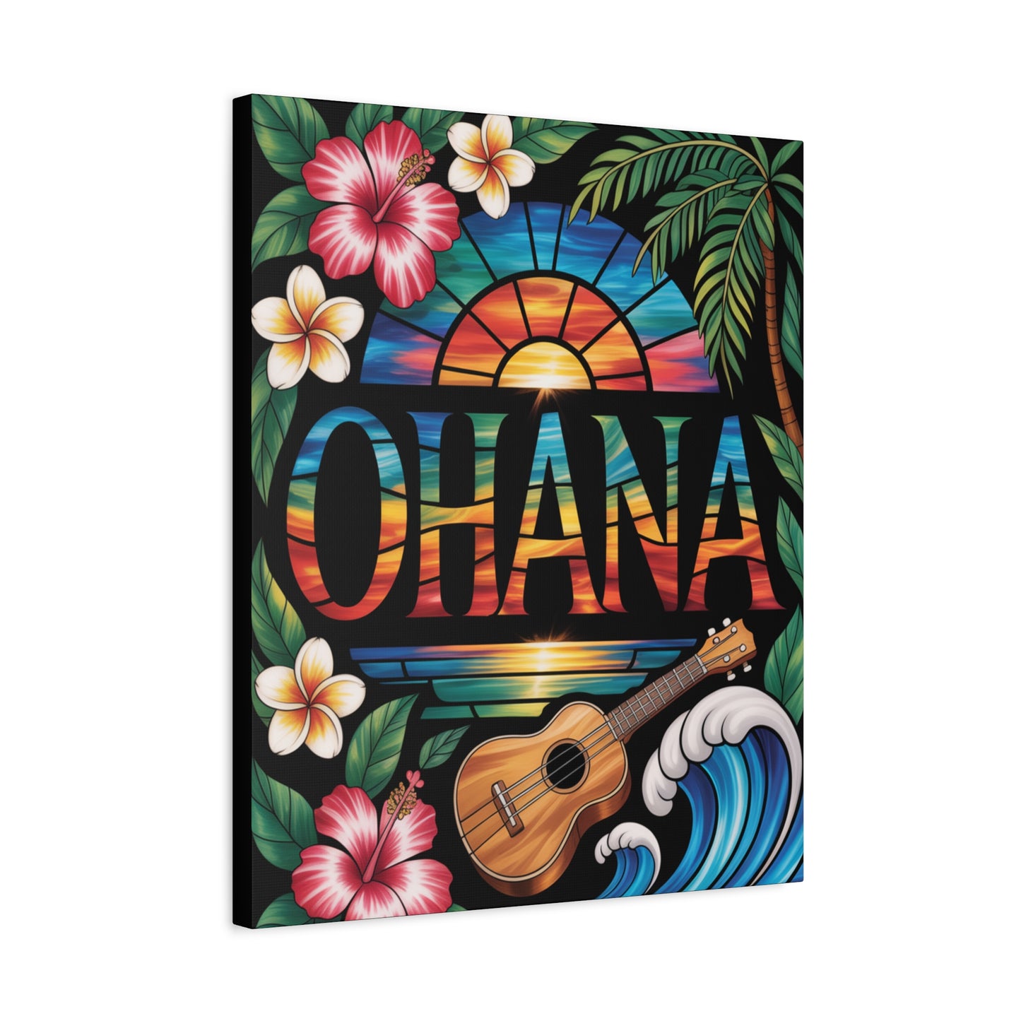 Ohana Canvas Wall Art - Hawaiian Tropical Sunset Print, Family Quote Home Decor, Aloha Vibes