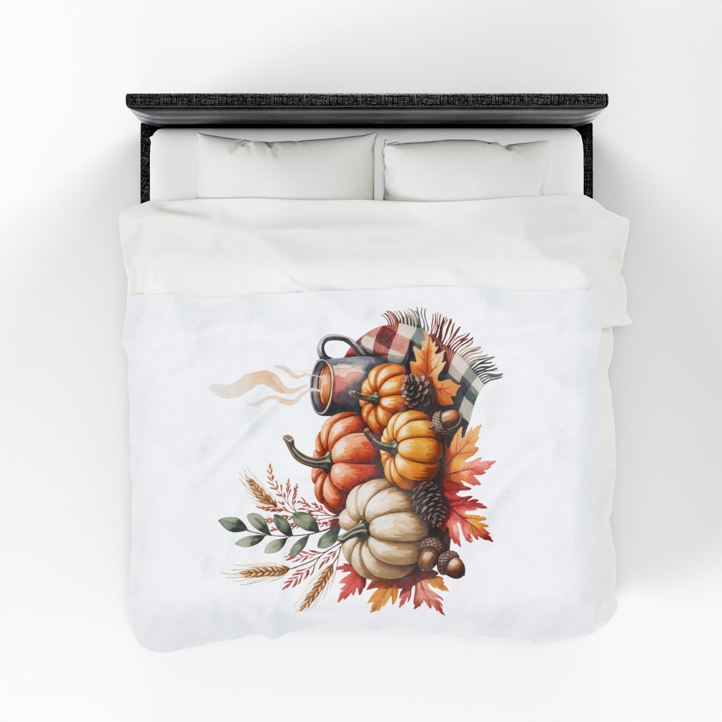 Pumpkin Plaid Fall Blanket, Cozy Autumn Throw Blanket With Pumpkins And Coffee Mug, Thanksgiving Decor, Soft Fleece Blanket Gift For Home