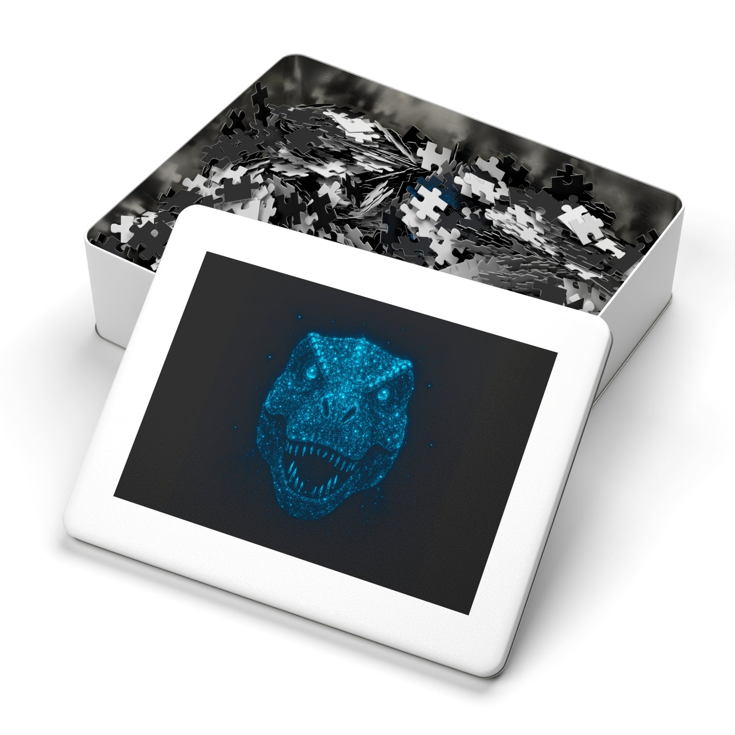 Bioluminescent T-Rex Dinosaur Puzzle - Neon Blue Glow‑Inspired 252-2000‑Piece Jigsaw, Family Fun, Unique Décor, Gift for Kids and Adults