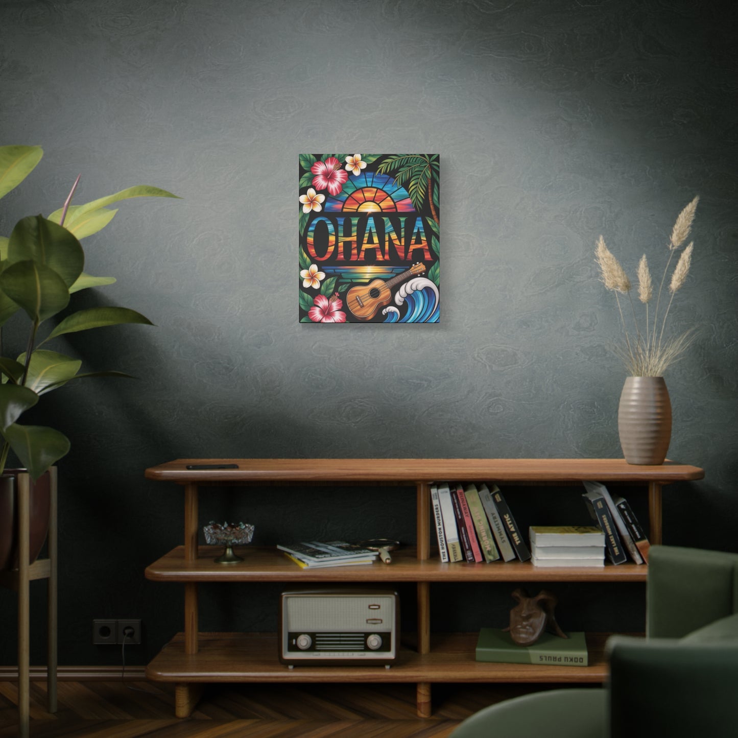Ohana Canvas Wall Art - Hawaiian Tropical Sunset Print, Family Quote Home Decor, Aloha Vibes