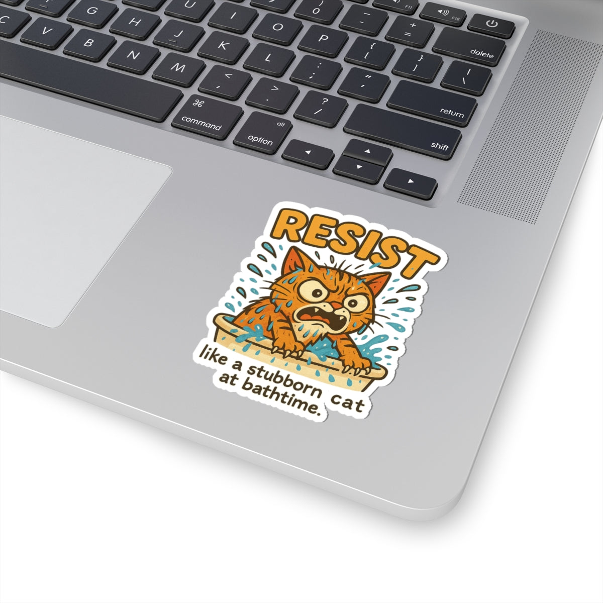 Resist Cat Sticker - Funny Bath Time Cat, Stubborn Cat Vinyl Decal, Kiss-Cut Cat Sticker for Laptop Water Bottle Journal Gifts