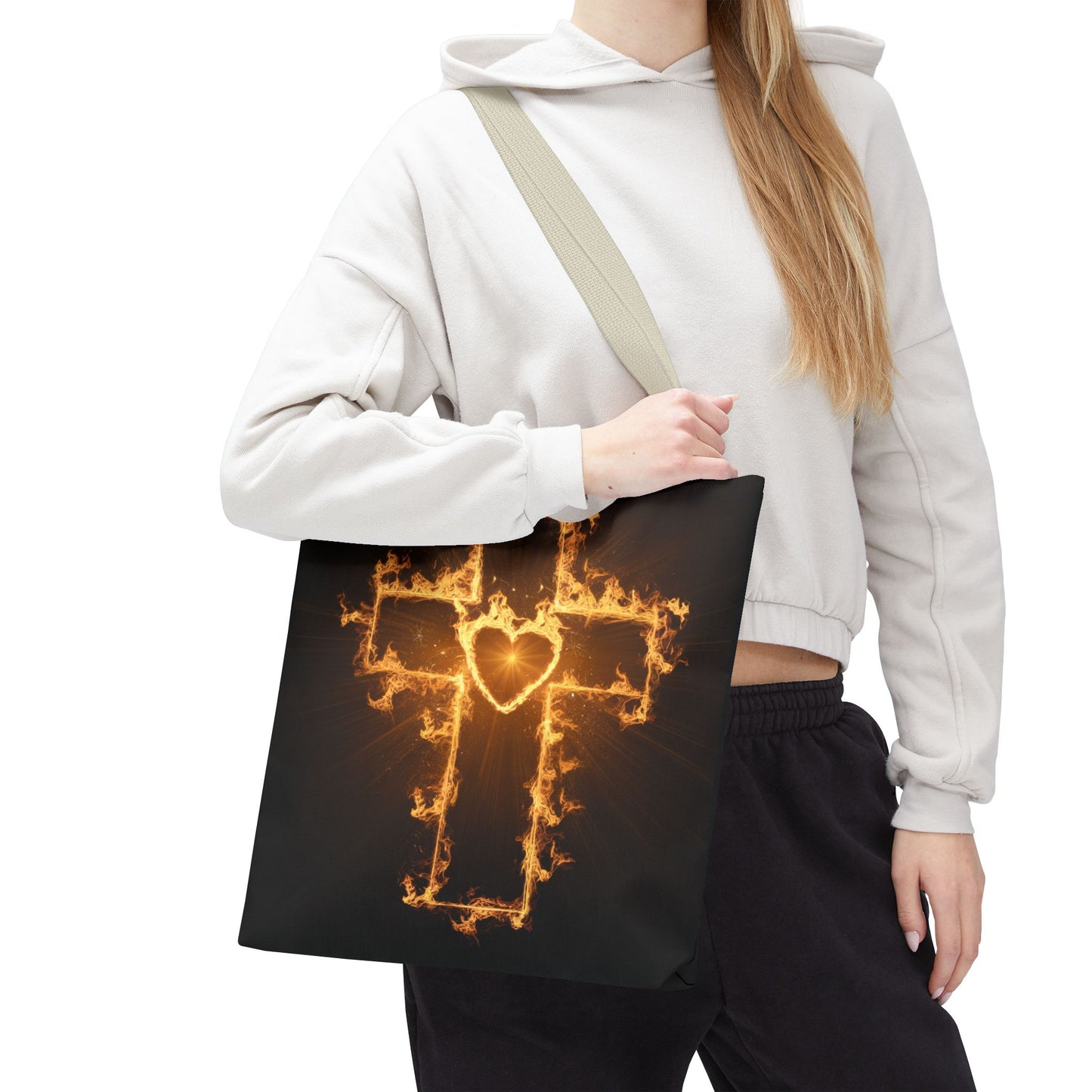 Stylish Flame Cross Tote Bag - Faith-Inspired Fashion