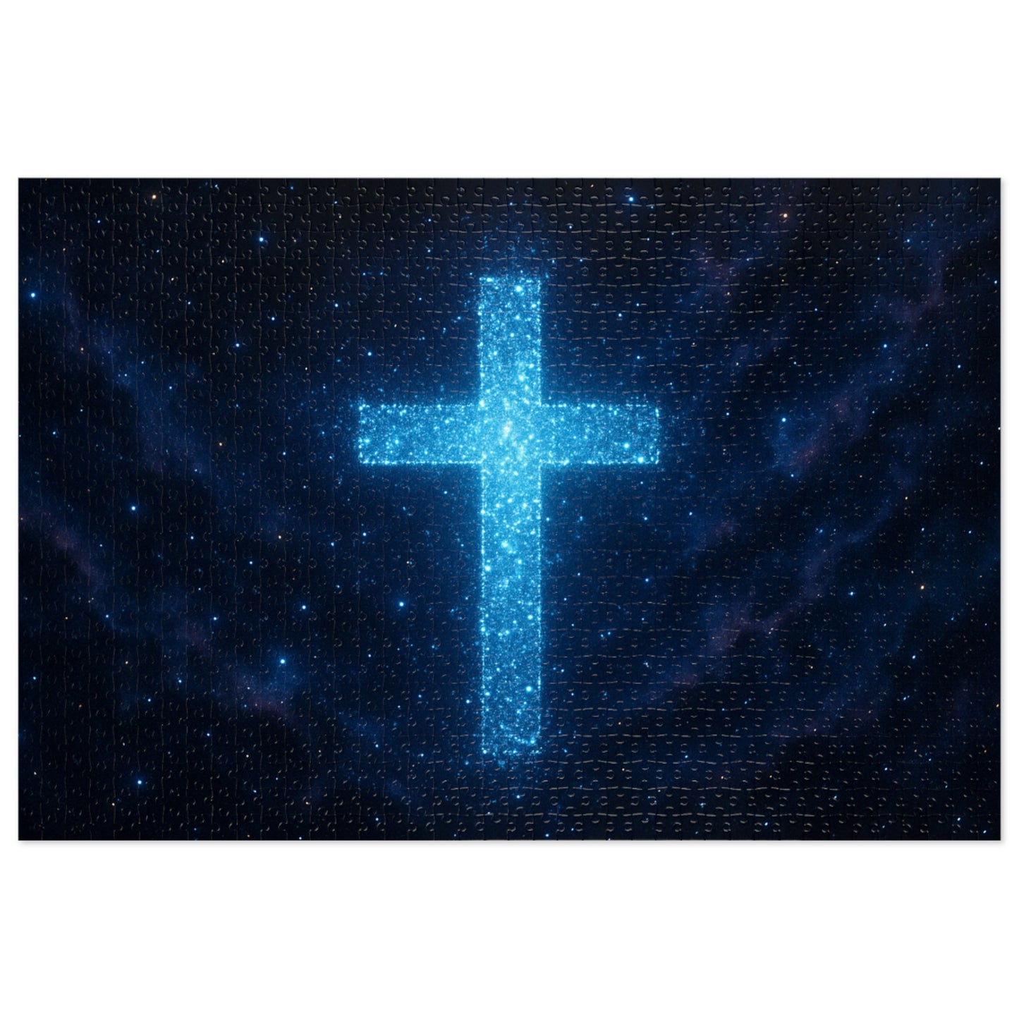 Jigsaw Puzzle: Bioluminescent Cross Design Christian Game Inspirational Puzzle Spiritual Jigsaw Gift for Believers