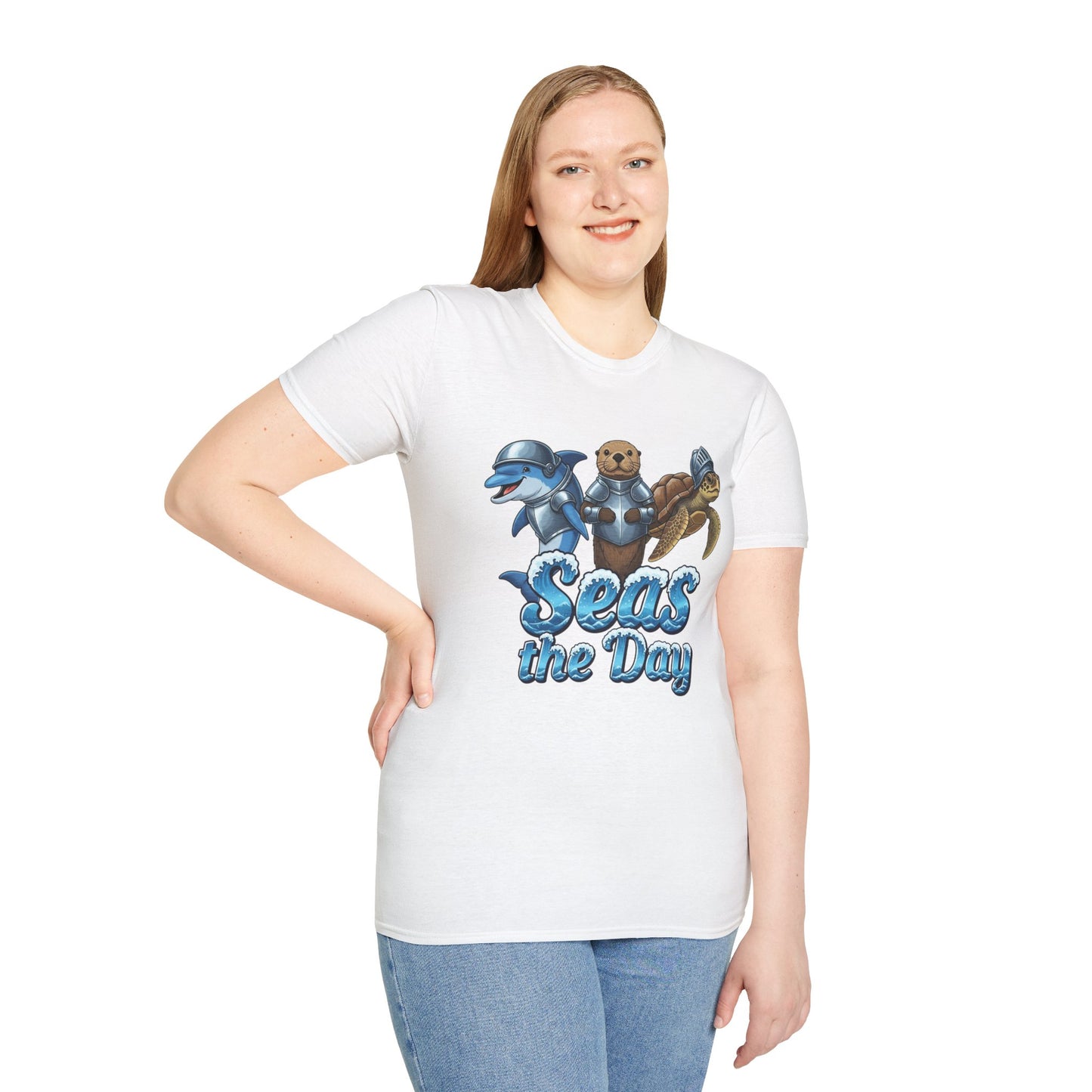 Seas the Day Shirt | Ocean Knight Animals Dolphin Otter Turtle Graphic Tee | Funny Sea Life Adventure Tee | Gift for Beach Lovers