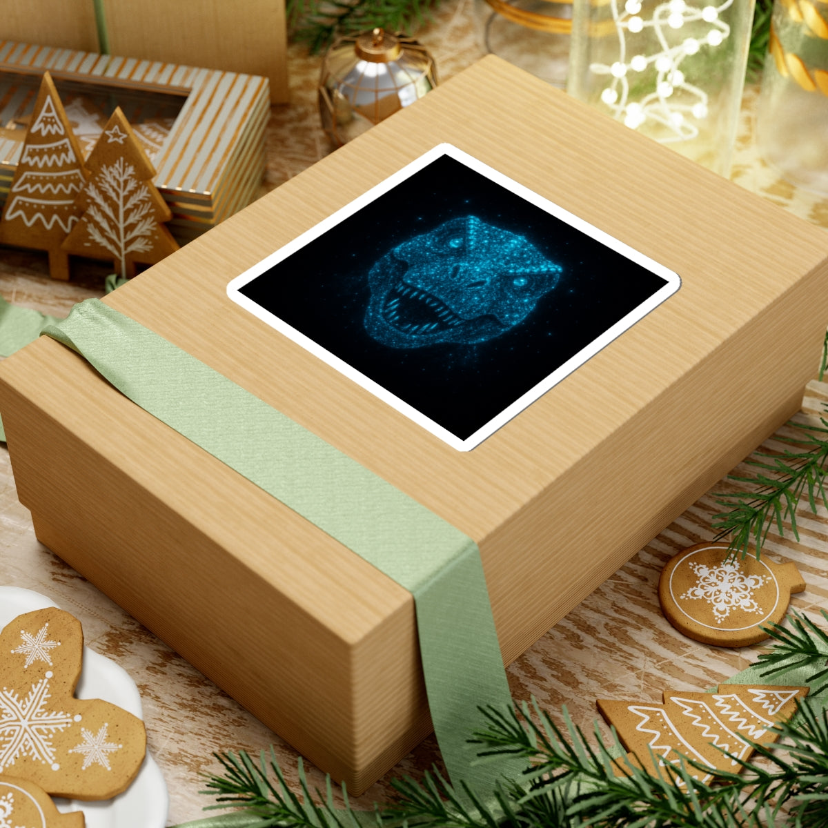 Galaxy Bioluminescent Dinosaur Sticker - Cosmic T-Rex Vinyl Decal - Starry Dino Laptop Sticker Non-Glow - Space Aesthetic Gift