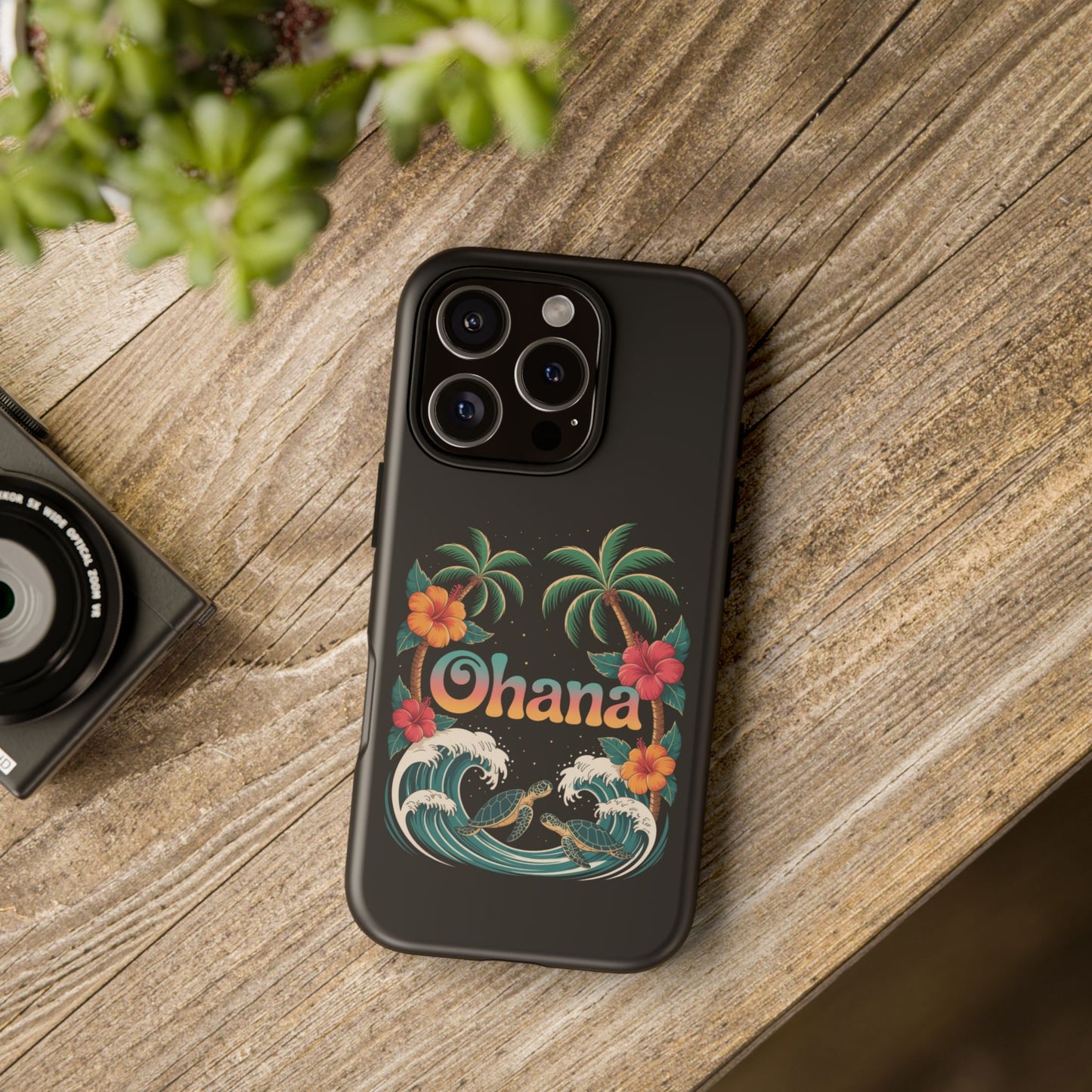 Tropical Ohana iPhone Case - Beach Vibes Cover with Palms, Hibiscus and Turtles - Rugged and Glossy Summer Phone Protector