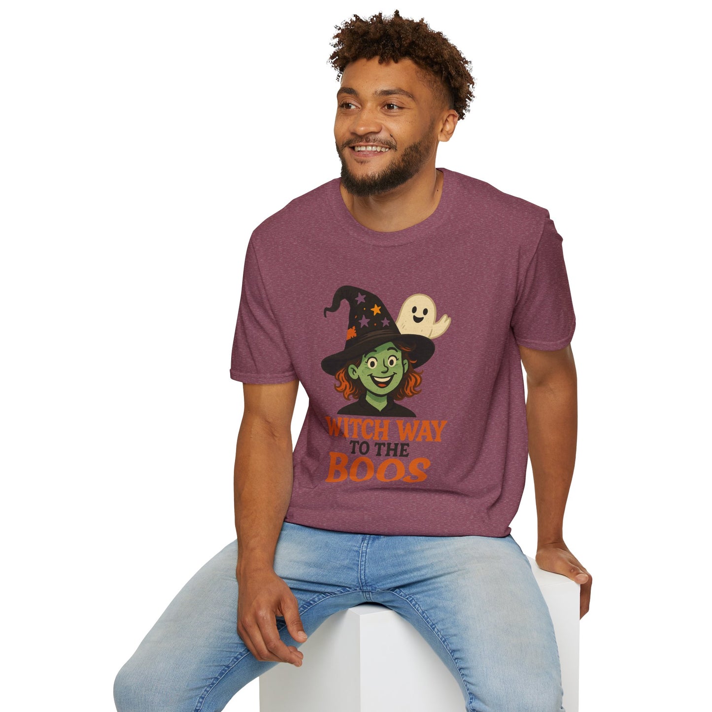 Witch Way to the Boos Halloween Shirt | Cute Witch and Ghost T-Shirt | Spooky Season Graphic Tee | Funny Halloween Costume Top