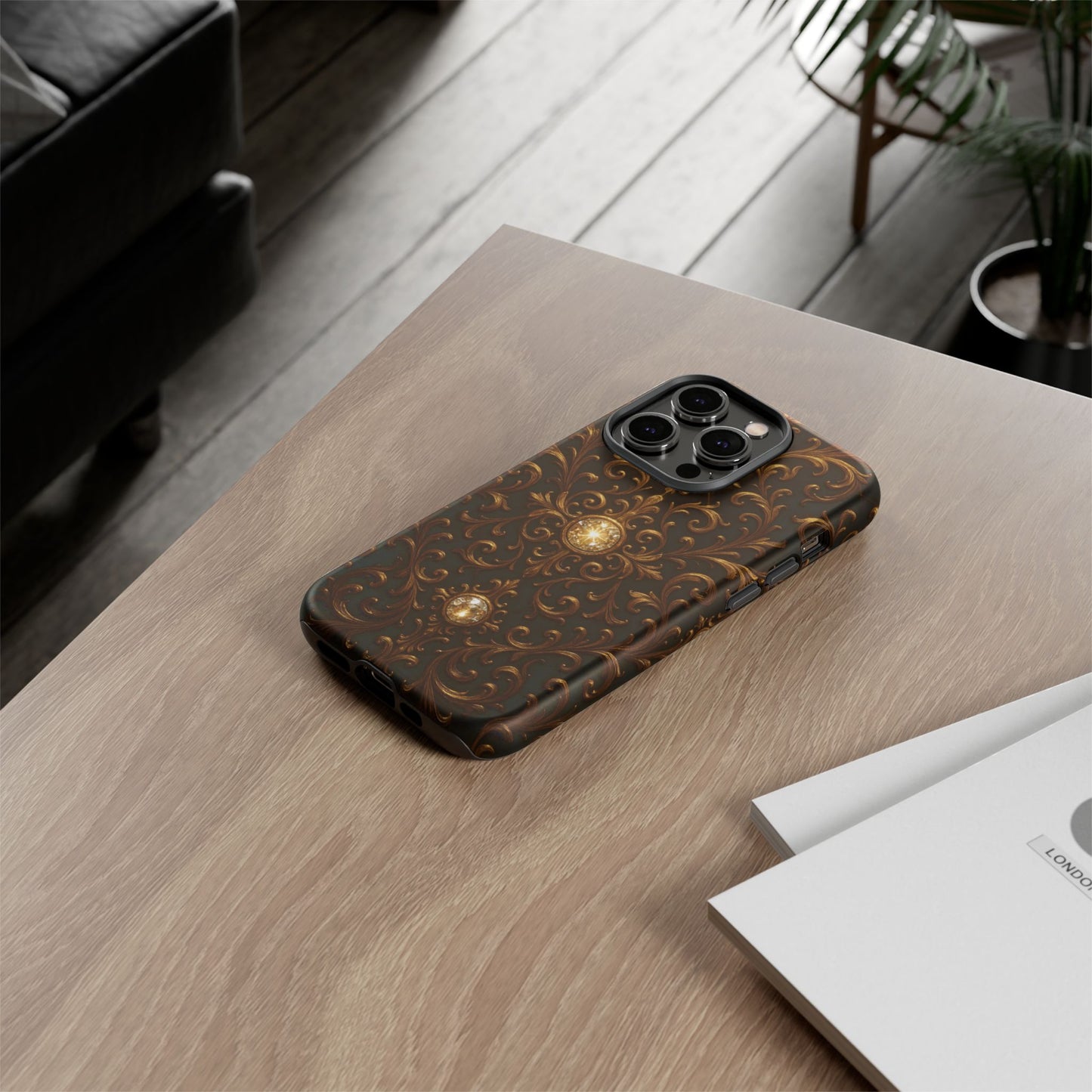 Baroque iPhone Case β Elegant Gold Floral Scroll Design for iPhone 16, 15, 14, 13, Pro Max & More