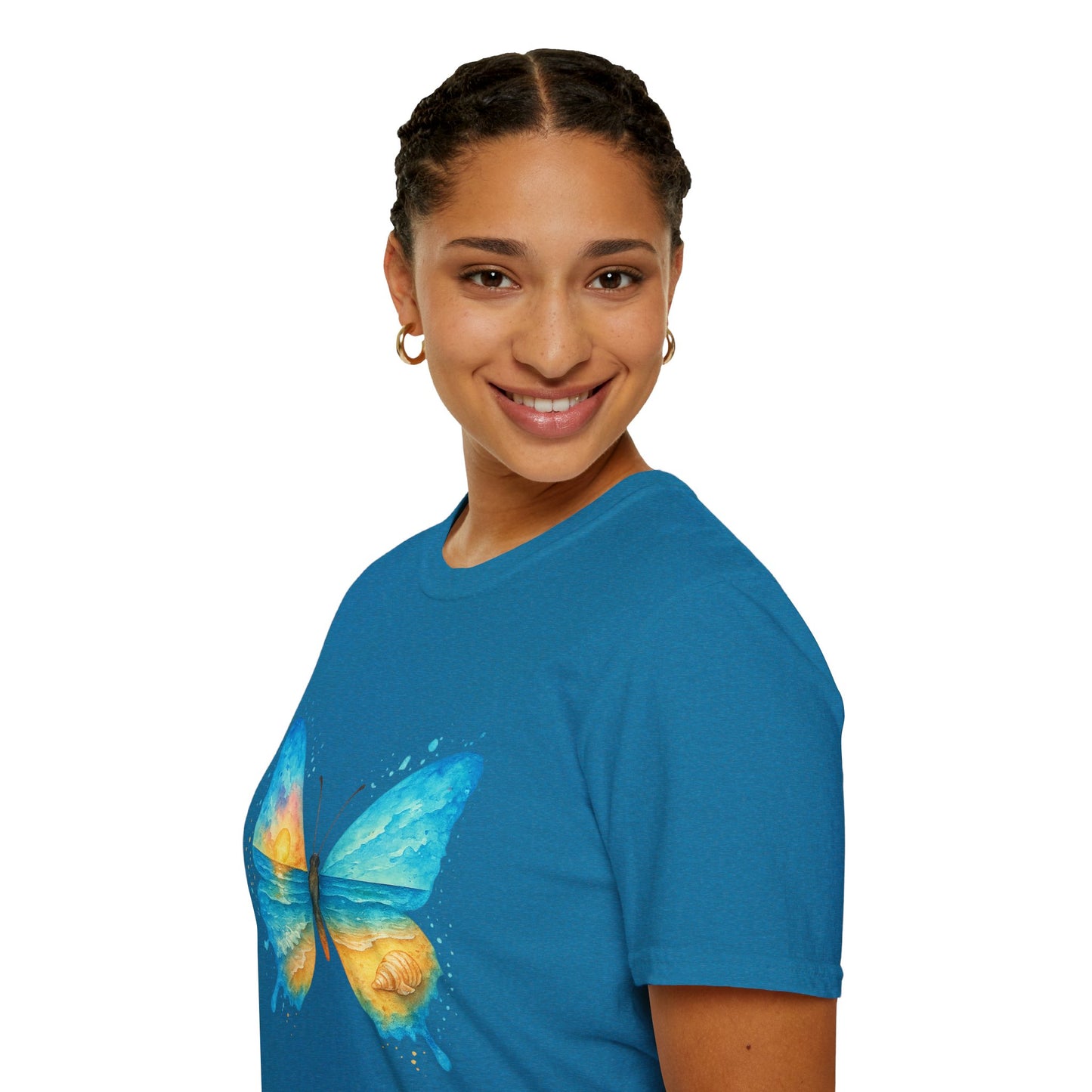 Butterfly Sunset Beach Tee - Scenic Butterfly Graphic Shirt, Nature Lover Gift, Boho Ocean Tee, Unisex Casual T-Shirt