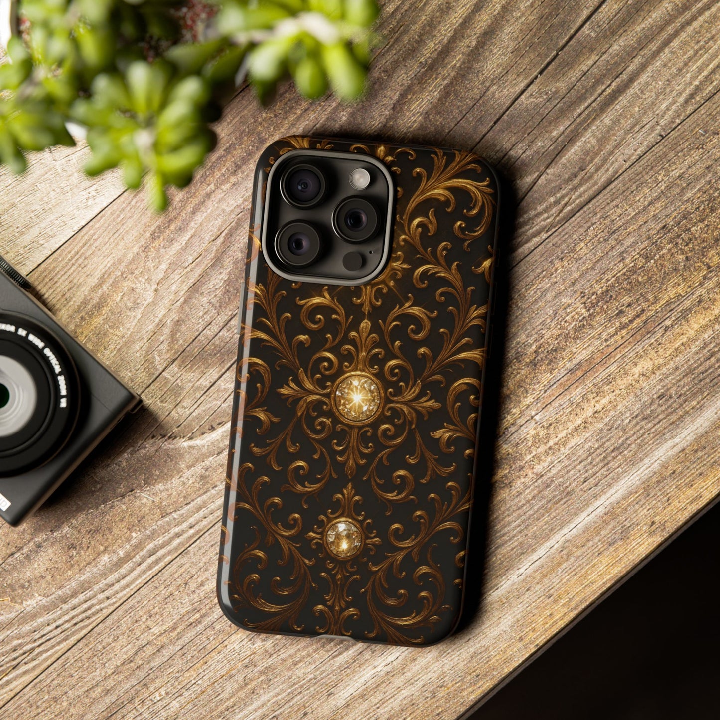 Baroque iPhone Case β Elegant Gold Floral Scroll Design for iPhone 16, 15, 14, 13, Pro Max & More