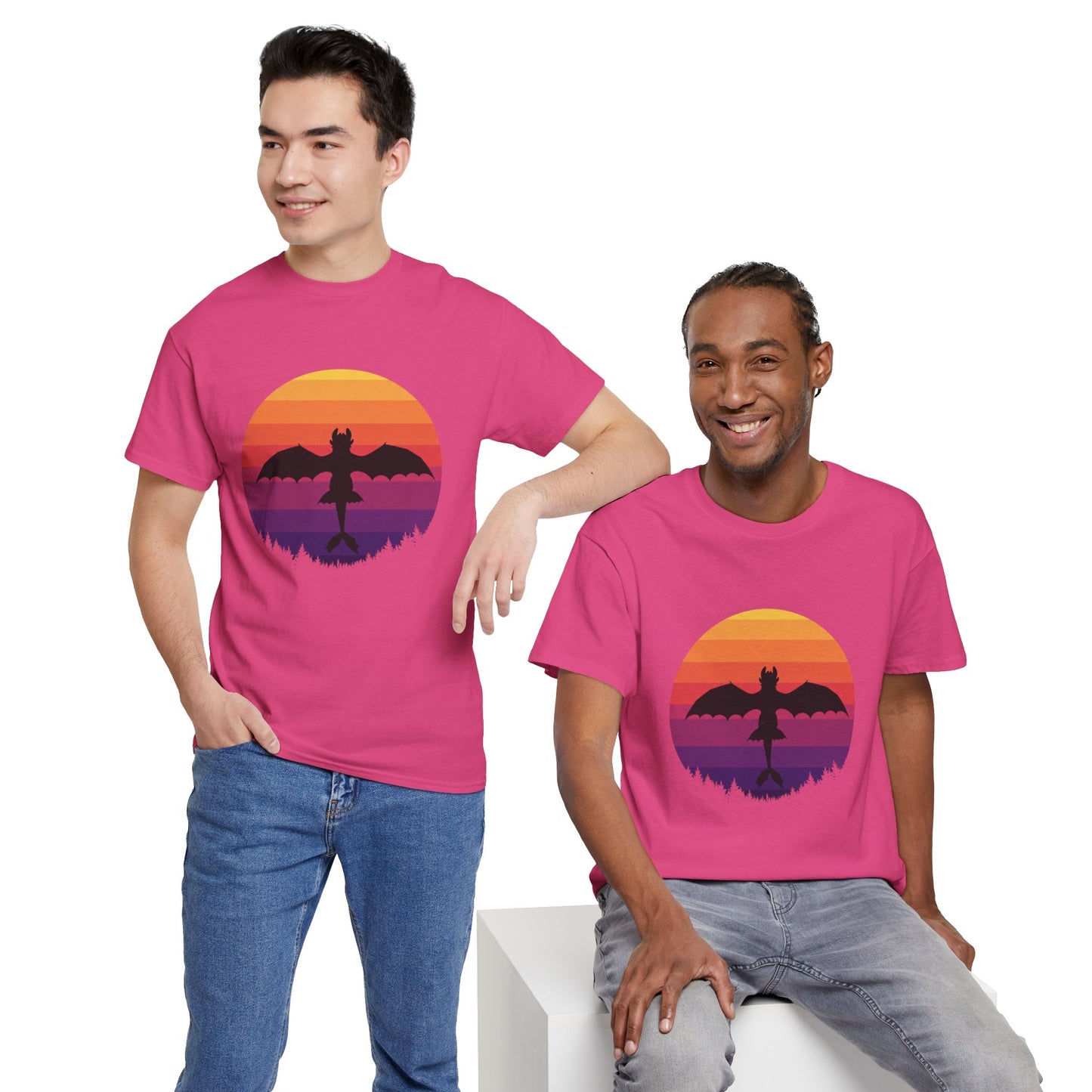 Night Dragon Sunset T-Shirt | Retro Dragon Silhouette Tee | Fantasy Dragon Shirt | Unisex Graphic Tee | Gift for Dragon Lovers