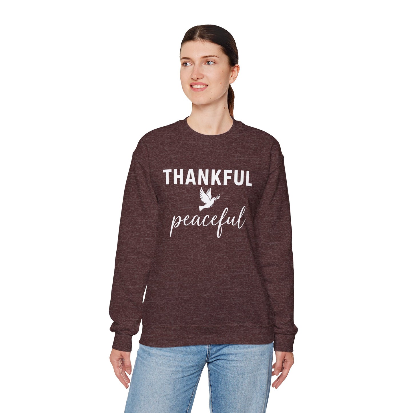 Thankful Peaceful Sweatshirt, Inspirational Quote Crewneck, Positive Message Sweater, Gratitude Gift, Cozy Faith Based Pullover