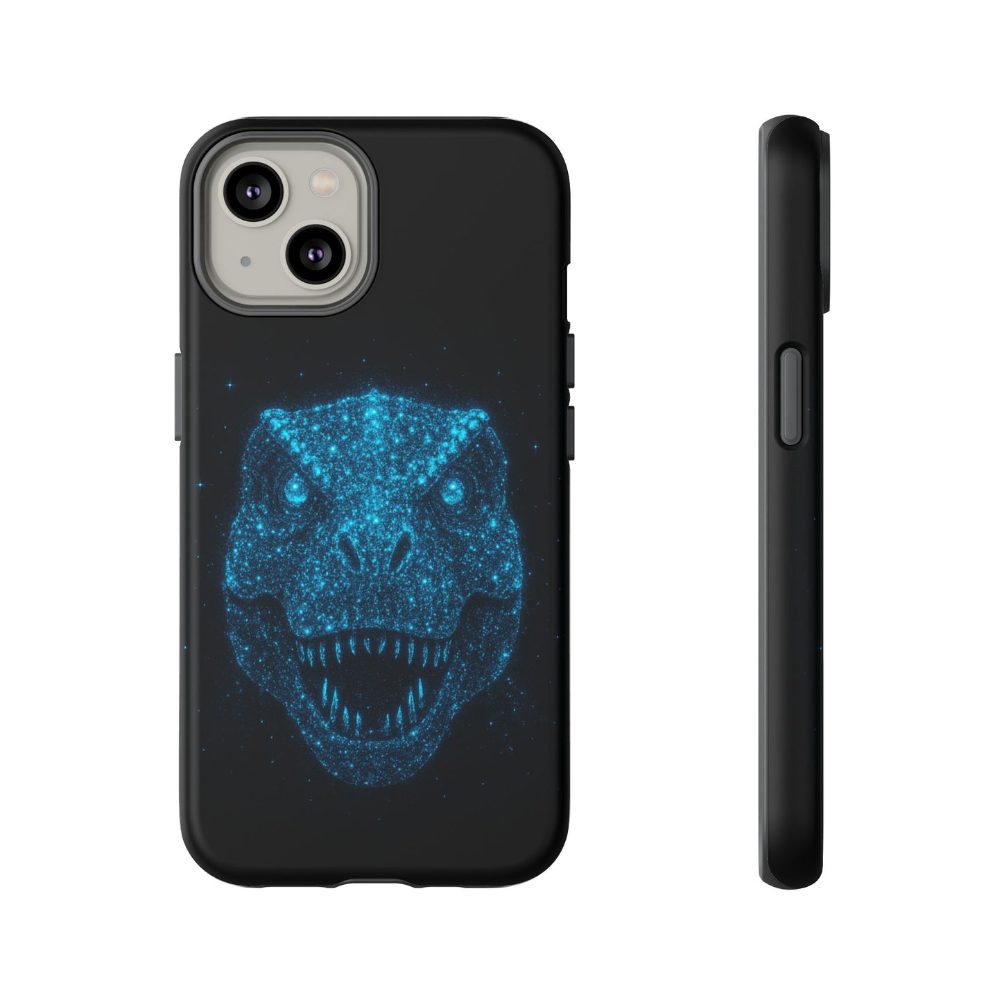 Bioluminescent Particle T-Rex iPhone Case - Galaxy-Style Cosmic Dino on Tough Dual-Layer Cover, Gift for Dino & Space Fans