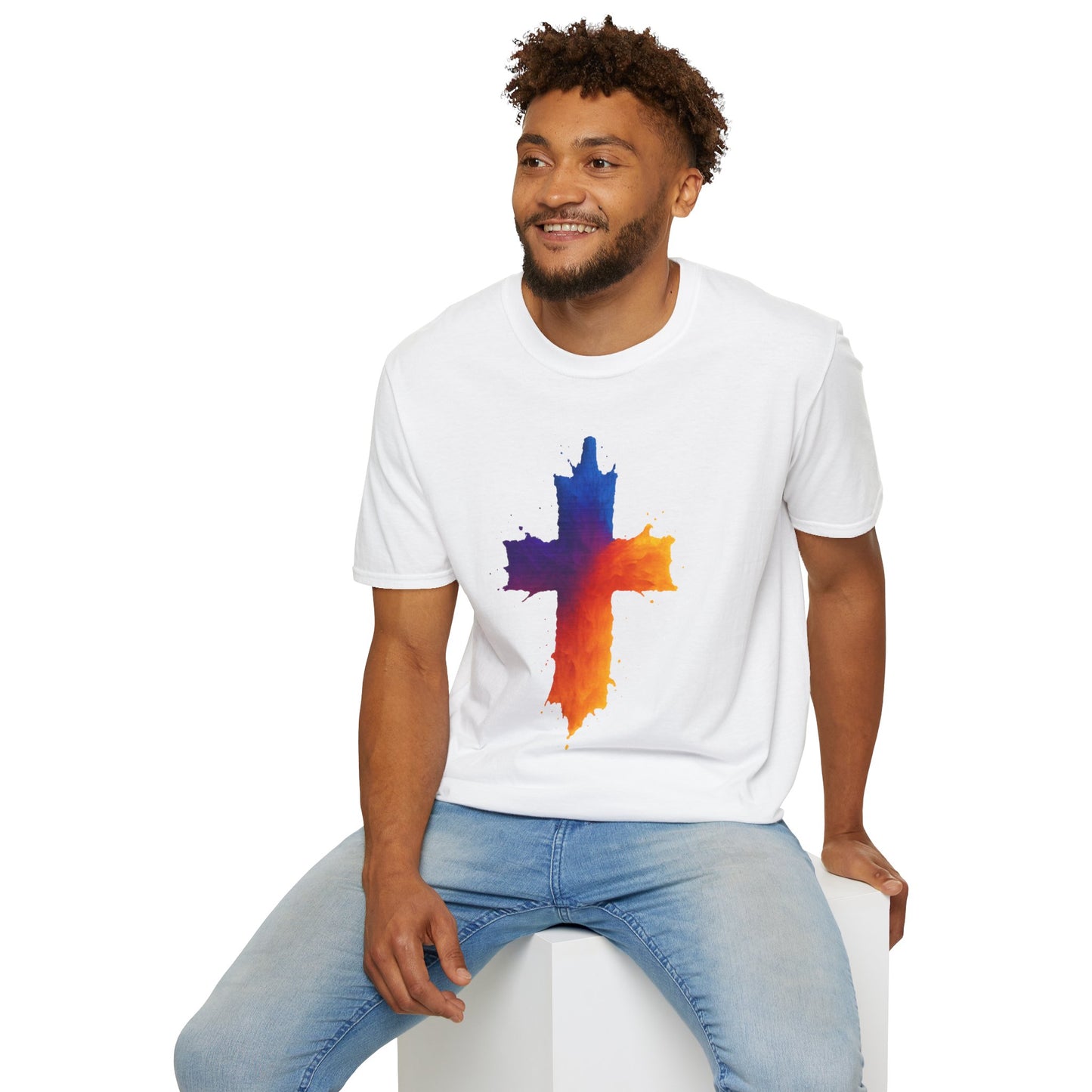 Colorful Abstract Cross T‑Shirt | Bold Grunge Paint Splatter Christian Tee | Unique Vibrant Gift | Inspirational Faith Graphic Shirt