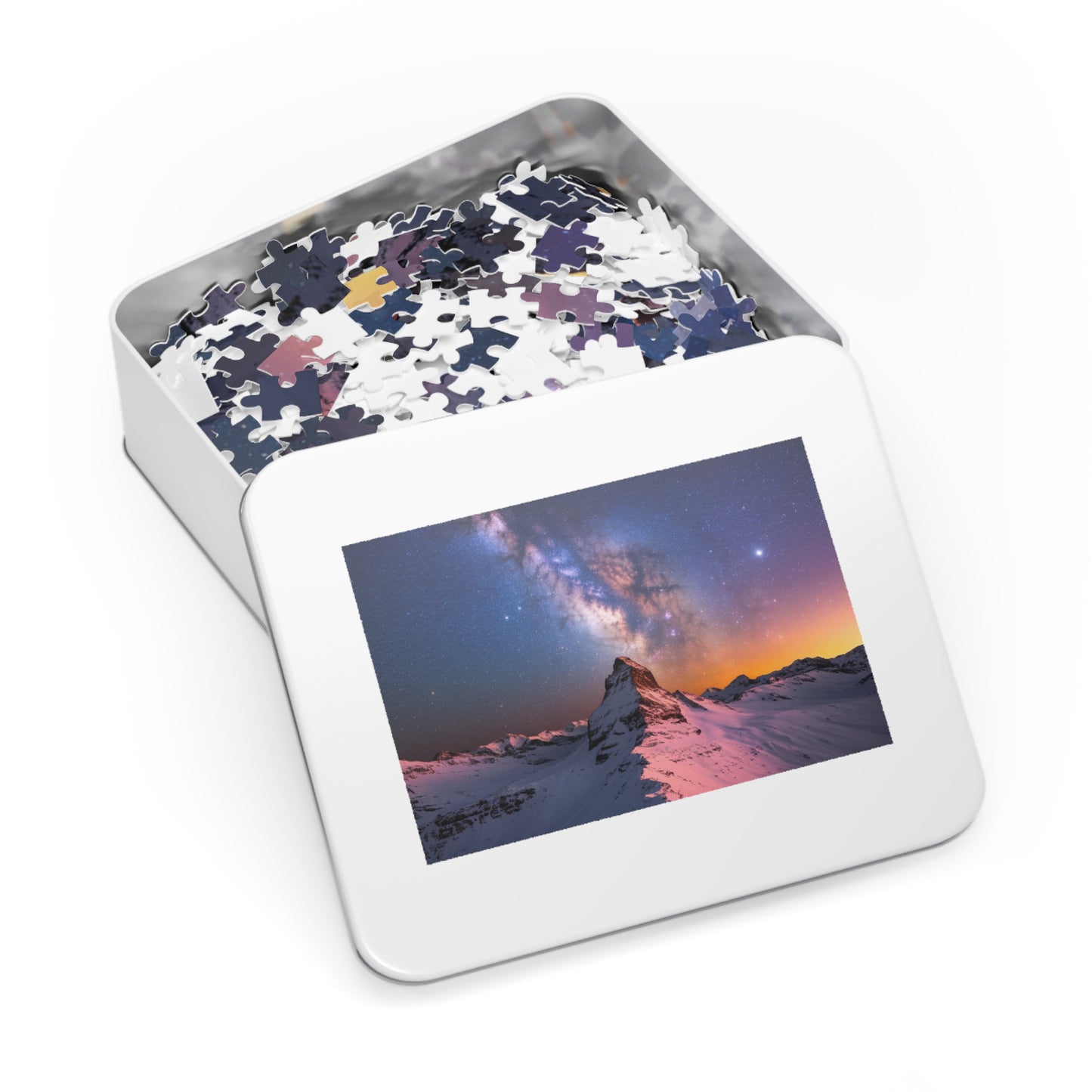 Stunning Mountain View Jigsaw Puzzle with Tin - Perfect for Relaxing Family Nights Nature Puzzle Starry Sky Puzzle