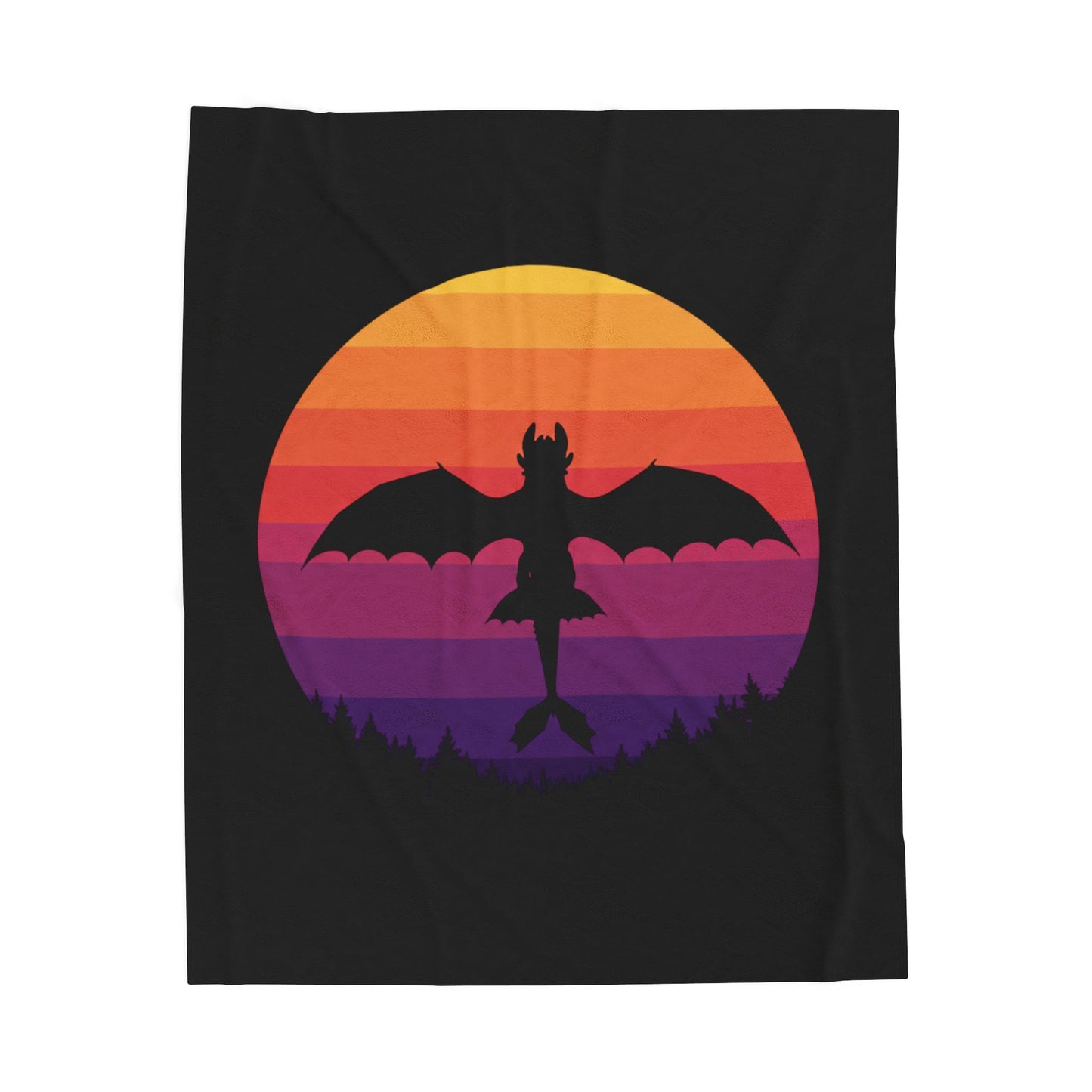 Dragon Sunset Blanket - Retro Dragon Fleece Throw - Fantasy Bedding Gift - Cool Gamer Blanket - Dragon Decor - Cozy Bed Cover for Fans