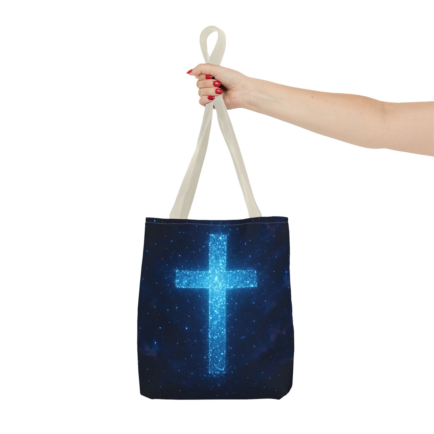 Sparkling Cross Tote Bag - Inspirational Blue Cosmic Bag Christian Tote Spiritual Bag Inspirational Tote Bag