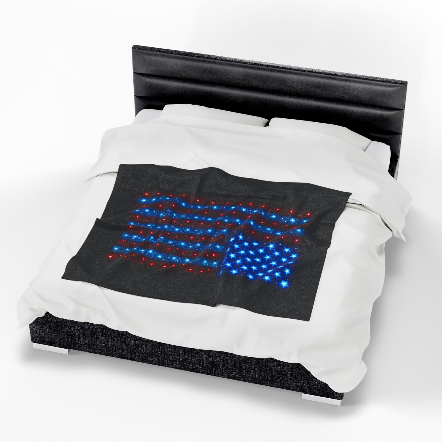 Starry Bioluminescent USA Flag Plush Blanket - Velveteen Patriotic Throw - 4th July Cozy Home Decor - Modern Stars and Stripes Throw