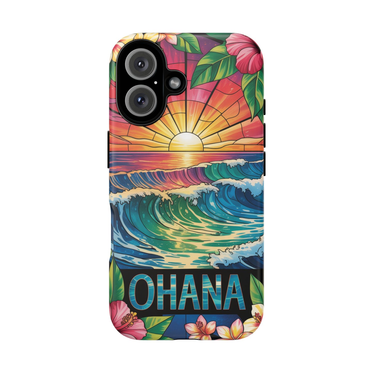 Ohana iPhone Case Tropical Hawaiian Sunset Phone Cover Wave Floral Beach Art Cute Gift for iPhone Lovers