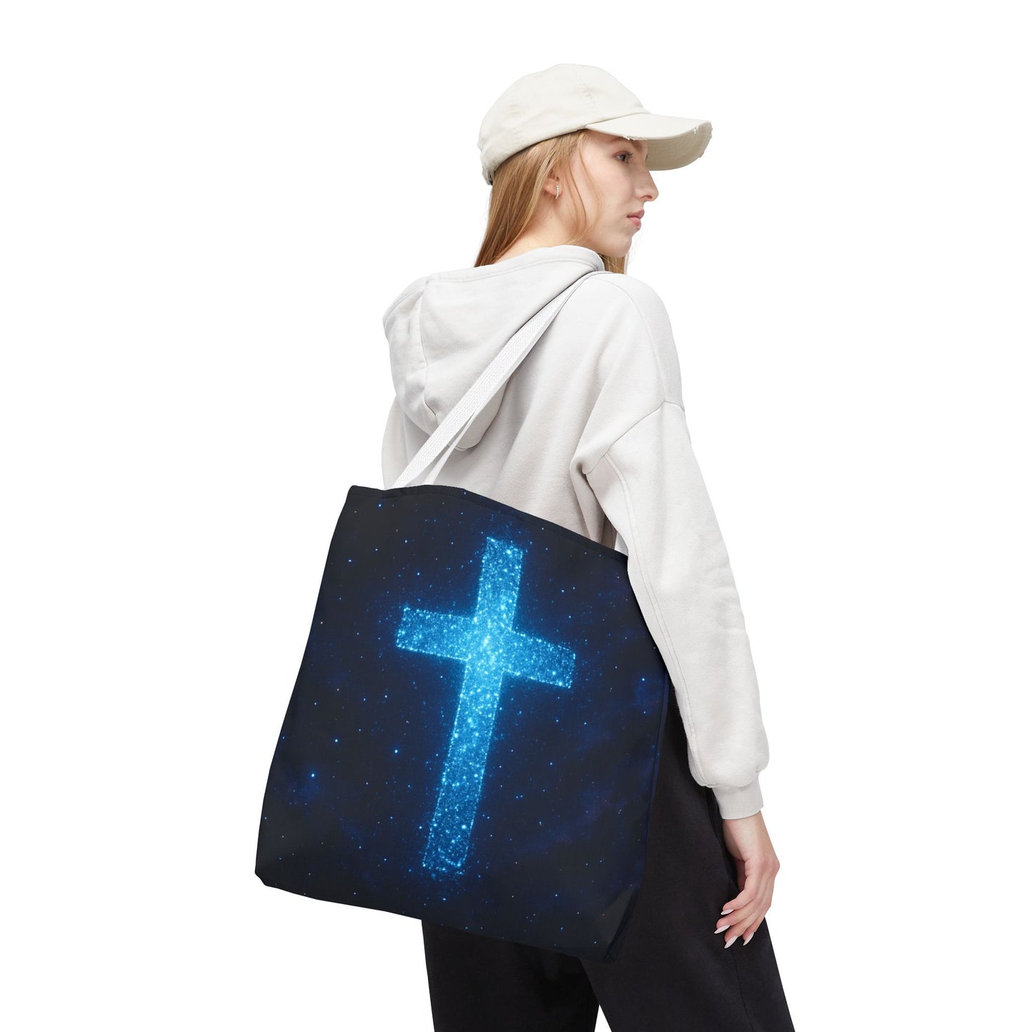 Sparkling Cross Tote Bag - Inspirational Blue Cosmic Bag Christian Tote Spiritual Bag Inspirational Tote Bag