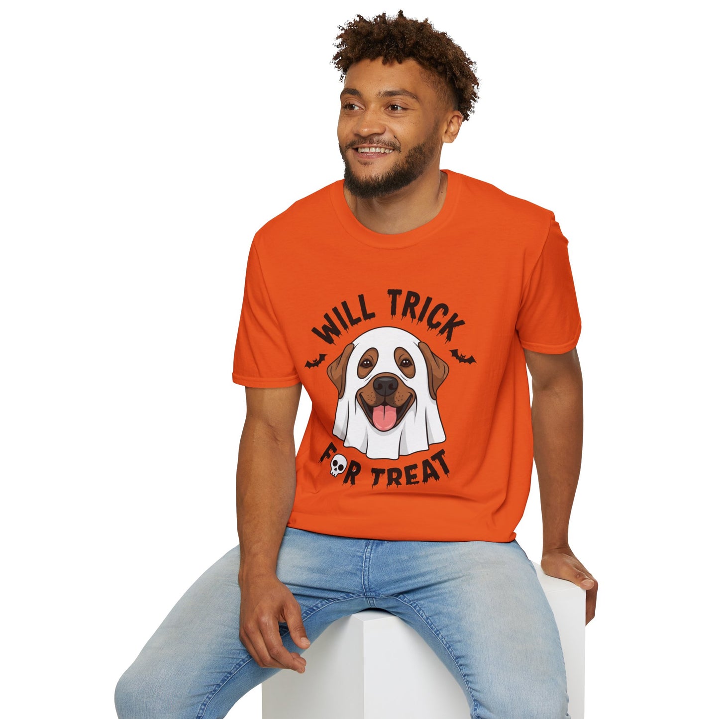 Will Trick for Treat Ghost Dog Halloween T-Shirt | Funny Spooky Dog Tee | Trick or Treat Pup Graphic Tee | Cute Fall Gift for Dog Lovers