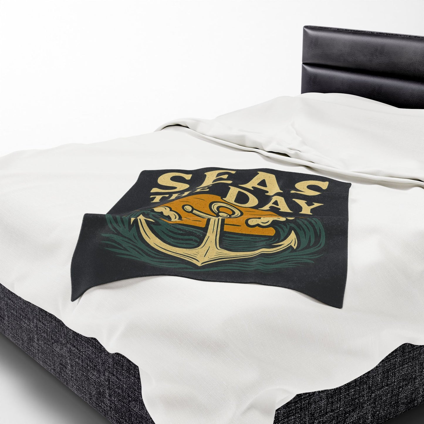 Seas the Day Blanket – Nautical Anchor Throw, Coastal Fleece Blanket, Ocean Sunset Gift