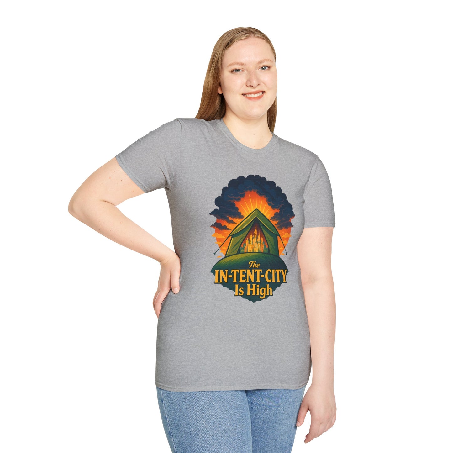 In-Tent-City Is High Camping Tee | Retro Tent Graphic T-Shirt for Hikers & Campers | Funny Outdoorsy Gift | Vintage Style Unisex Tee