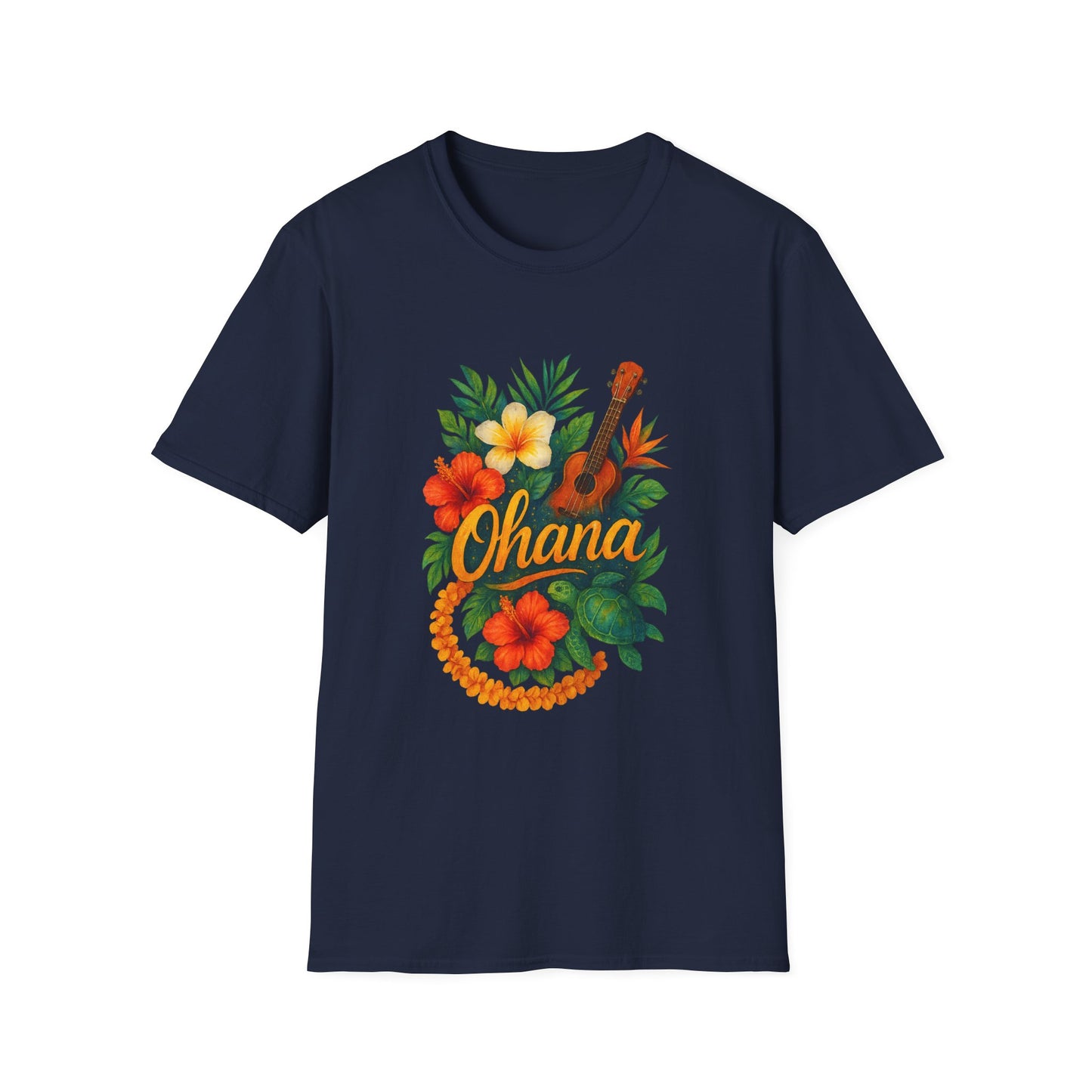 Ohana Hawaiian Shirt | Tropical Family T-Shirt | Luau Vacation Tee | Aloha Summer Shirt | Ukulele Turtle Floral Beach Gift